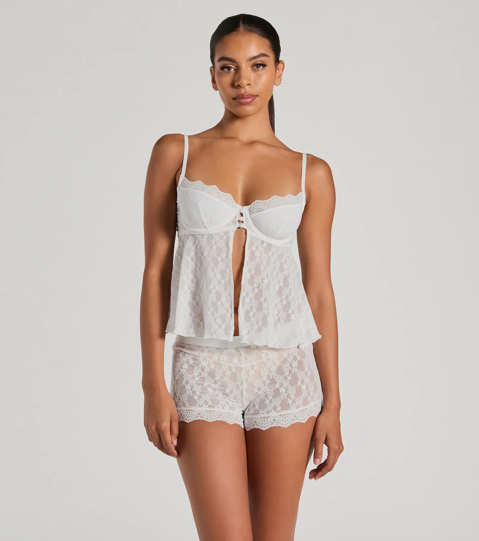 Ultimate Sheer Lace Pajama Set - Babydoll Top & Boyshorts