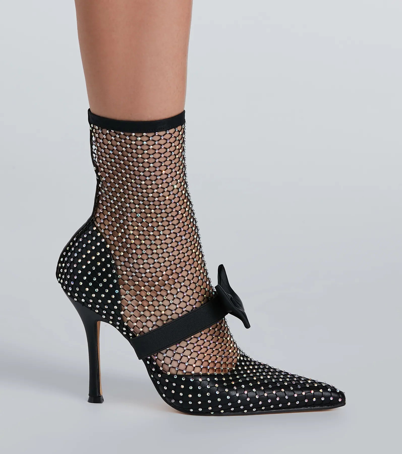 Premium Rhinestone Fishnet Stiletto Boots - Ultimate Glamour