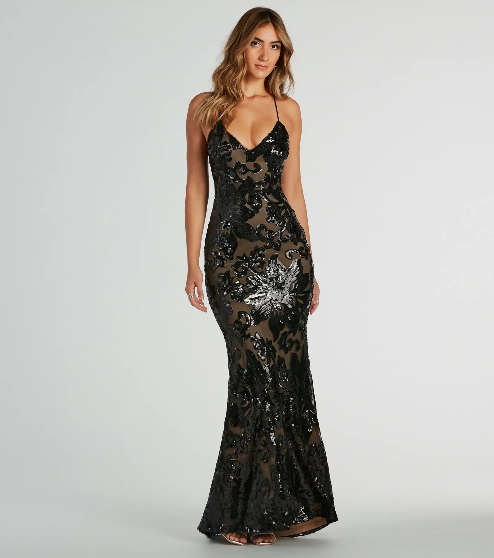 Premium Alison Lace-Up Mermaid Sequin Evening Gown