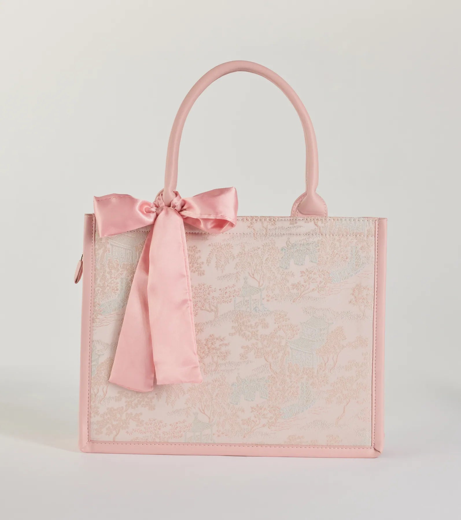 Premium Scenic Embroidered Satin Bow Tote Bag - Ultimate Style & Function