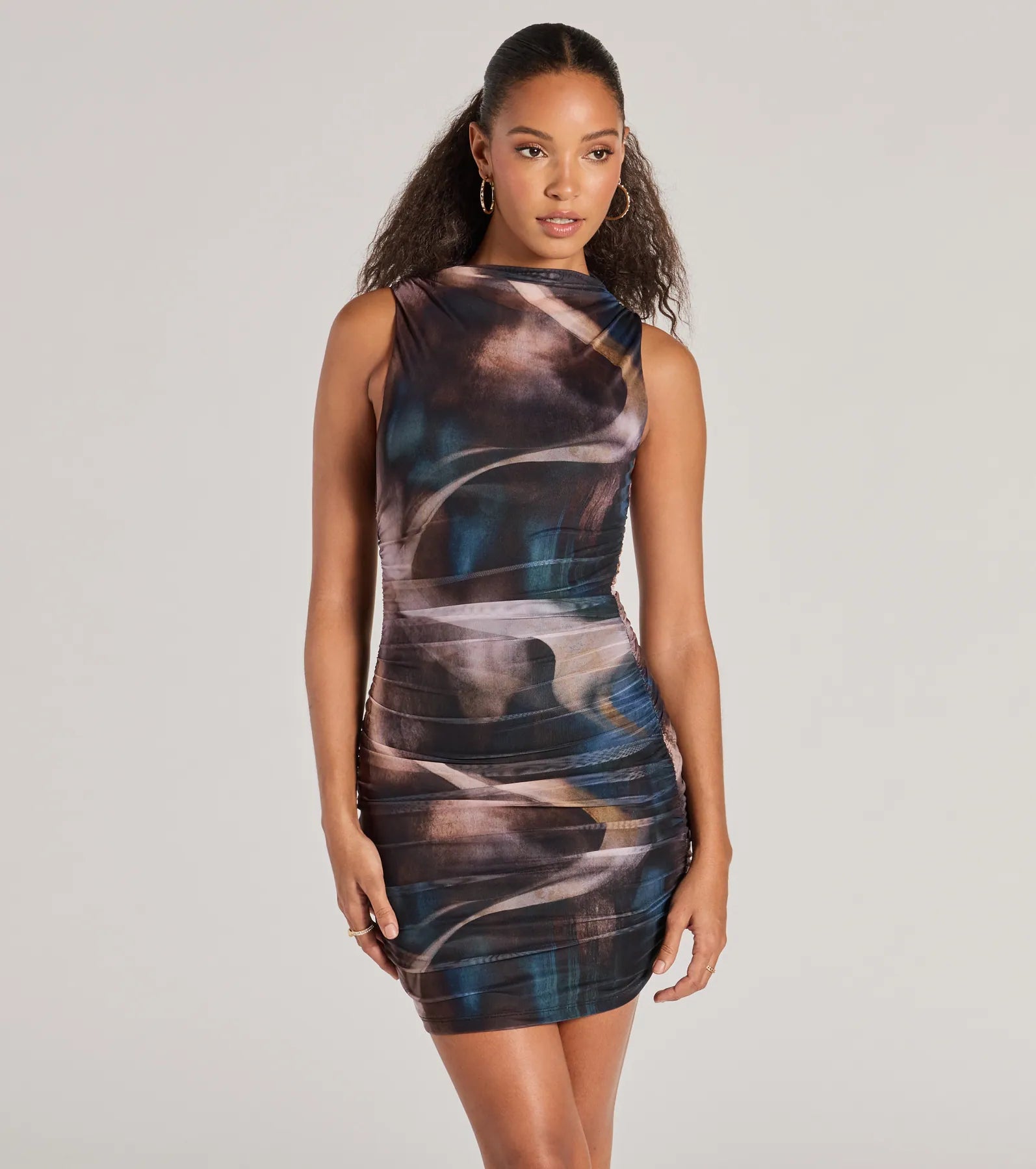 Ultimate Artsy Nature Abstract Mesh Mini Dress - Premium Style