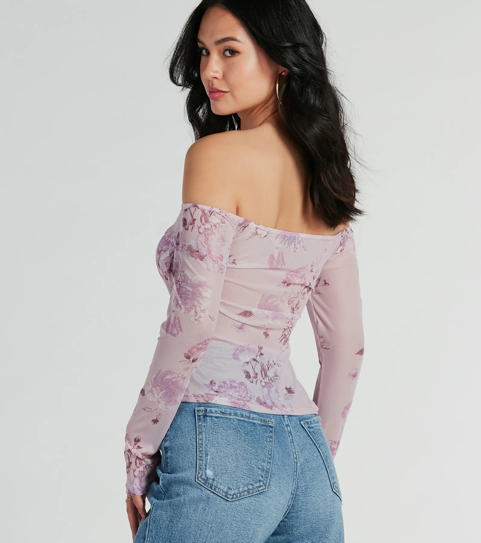 Premium Floral Daydream Off-The-Shoulder Mesh Top - Ultimate Feminine Style