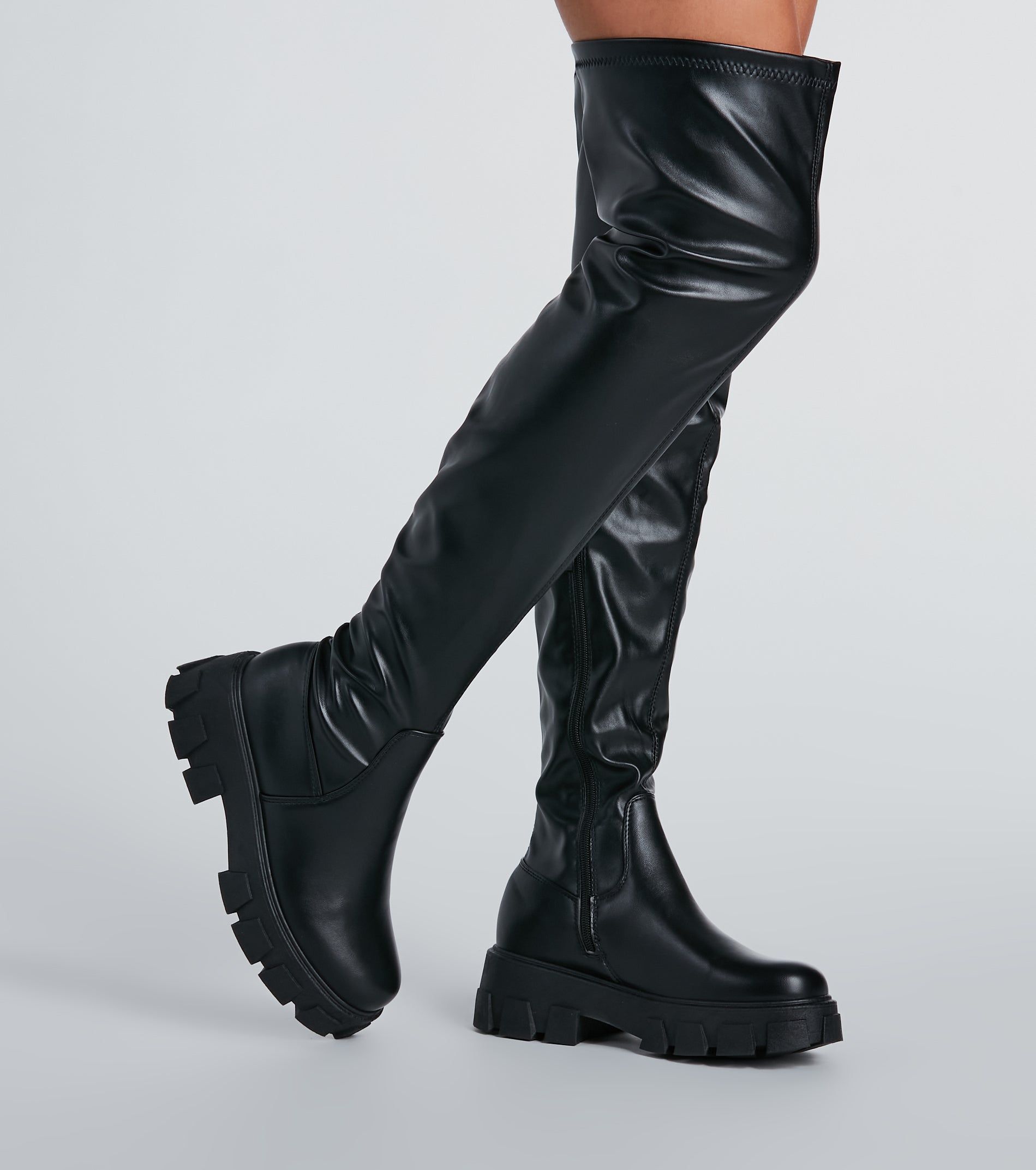 Ultimate In Command Faux Leather Platform Over-The-Knee Boots