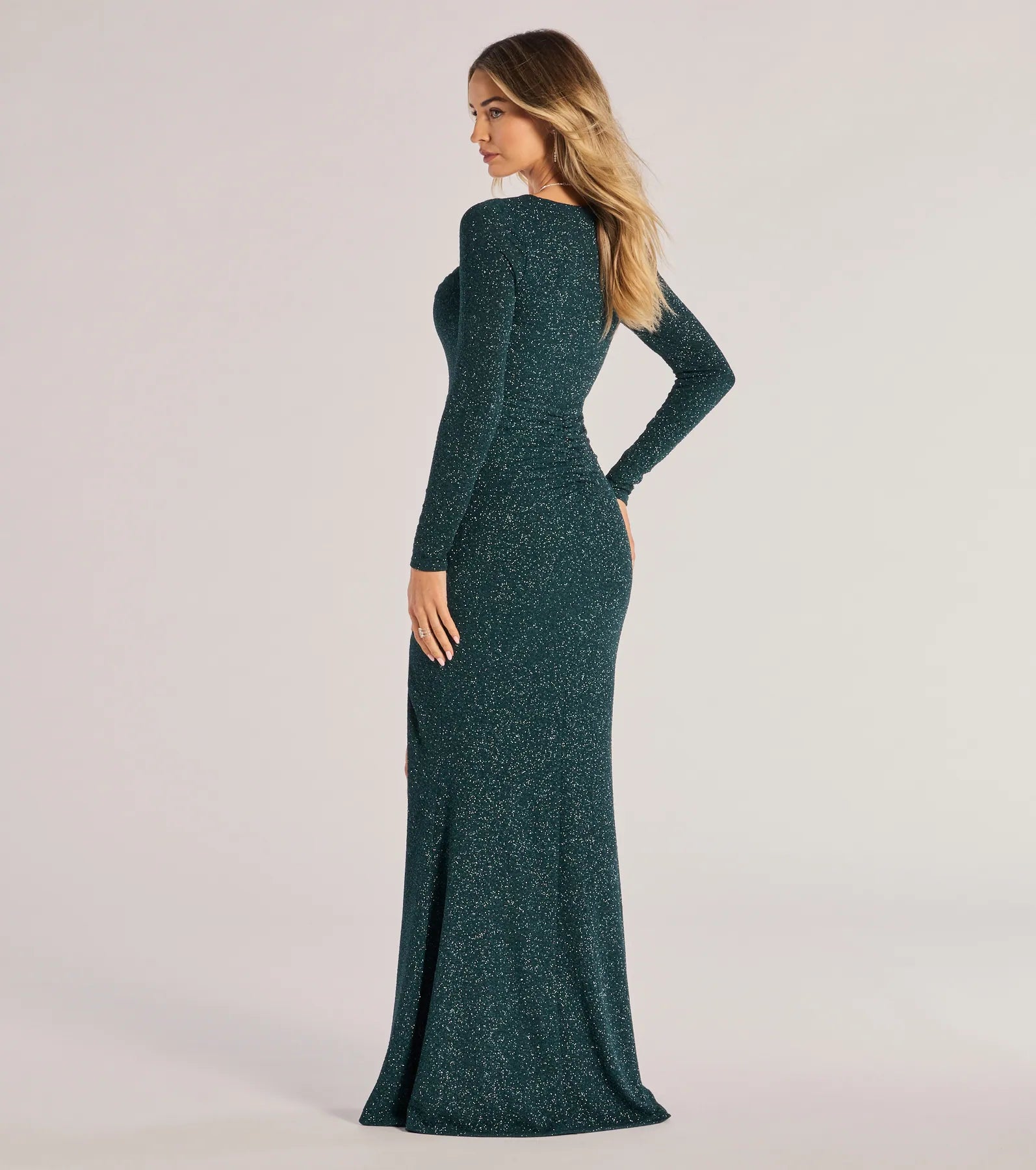 Premium Audrina Glitter Knit Long Sleeve Column Dress - Ultimate Glamour