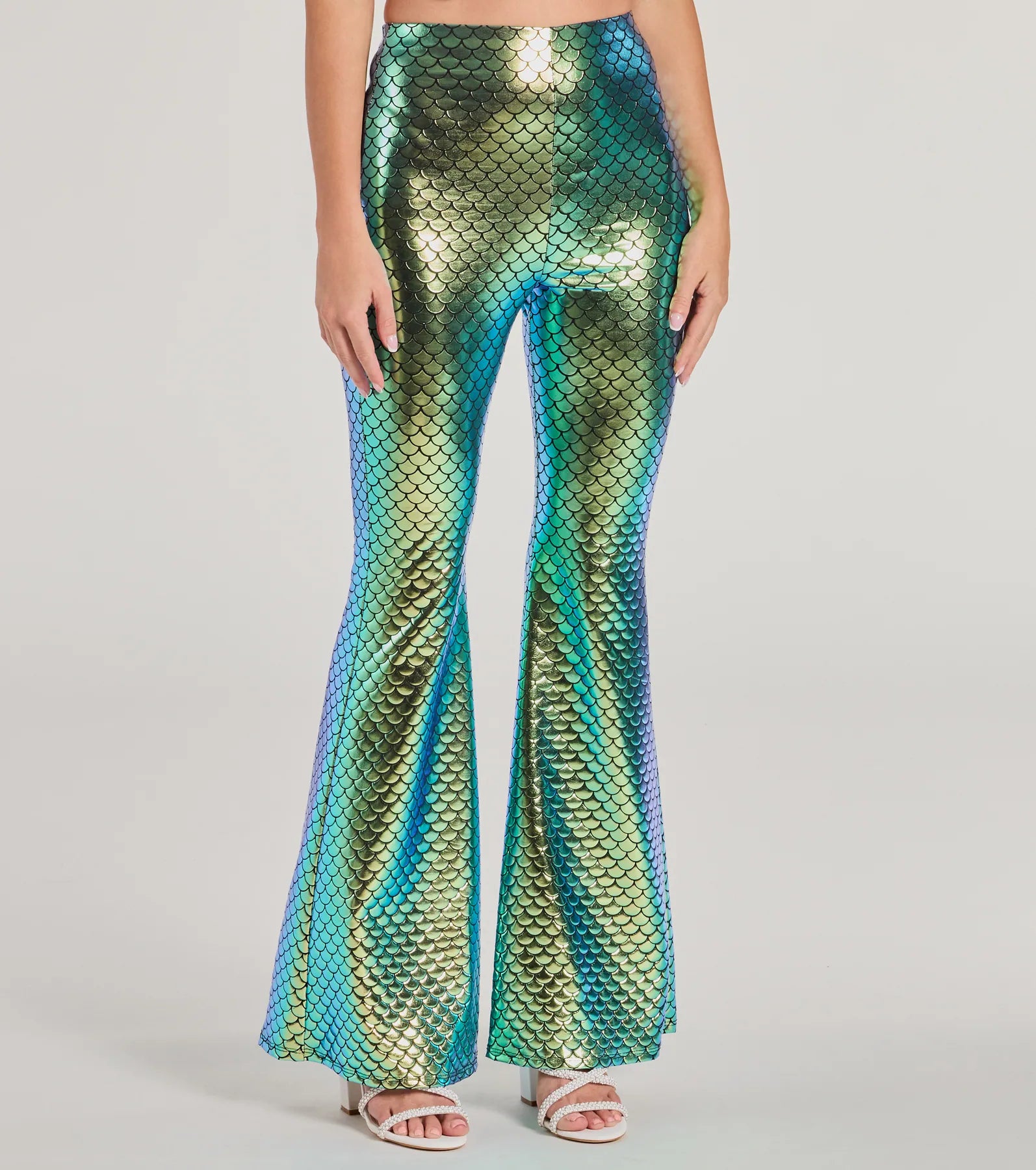 Ultimate Mystical Mermaid Foiled Flare Pants - Premium Halloween Costume