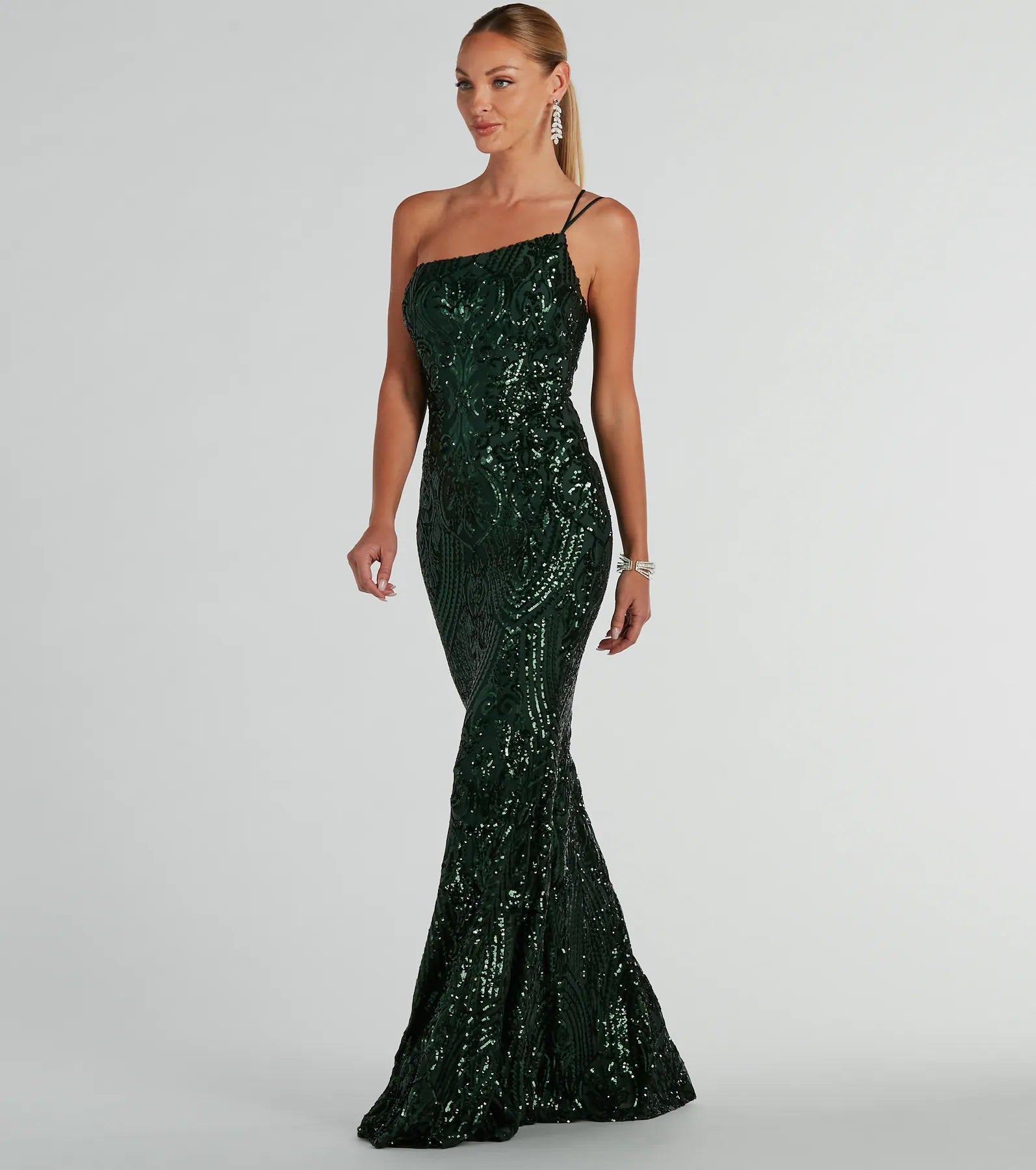 Sarah Premium One-Shoulder Mermaid Sequin Gown