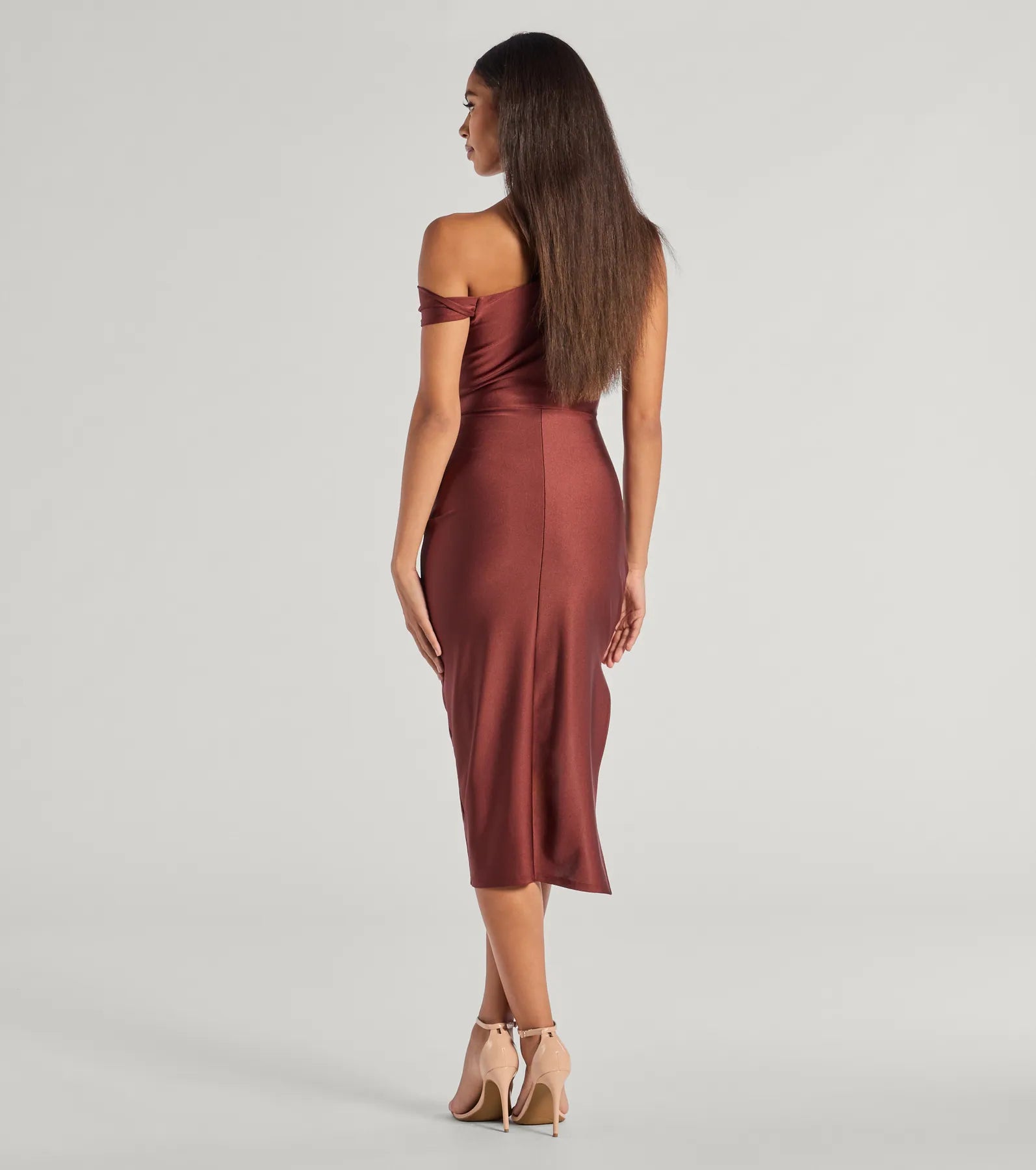 Ultimate Iconic Silhouette Off-Shoulder High Slit Midi Dress