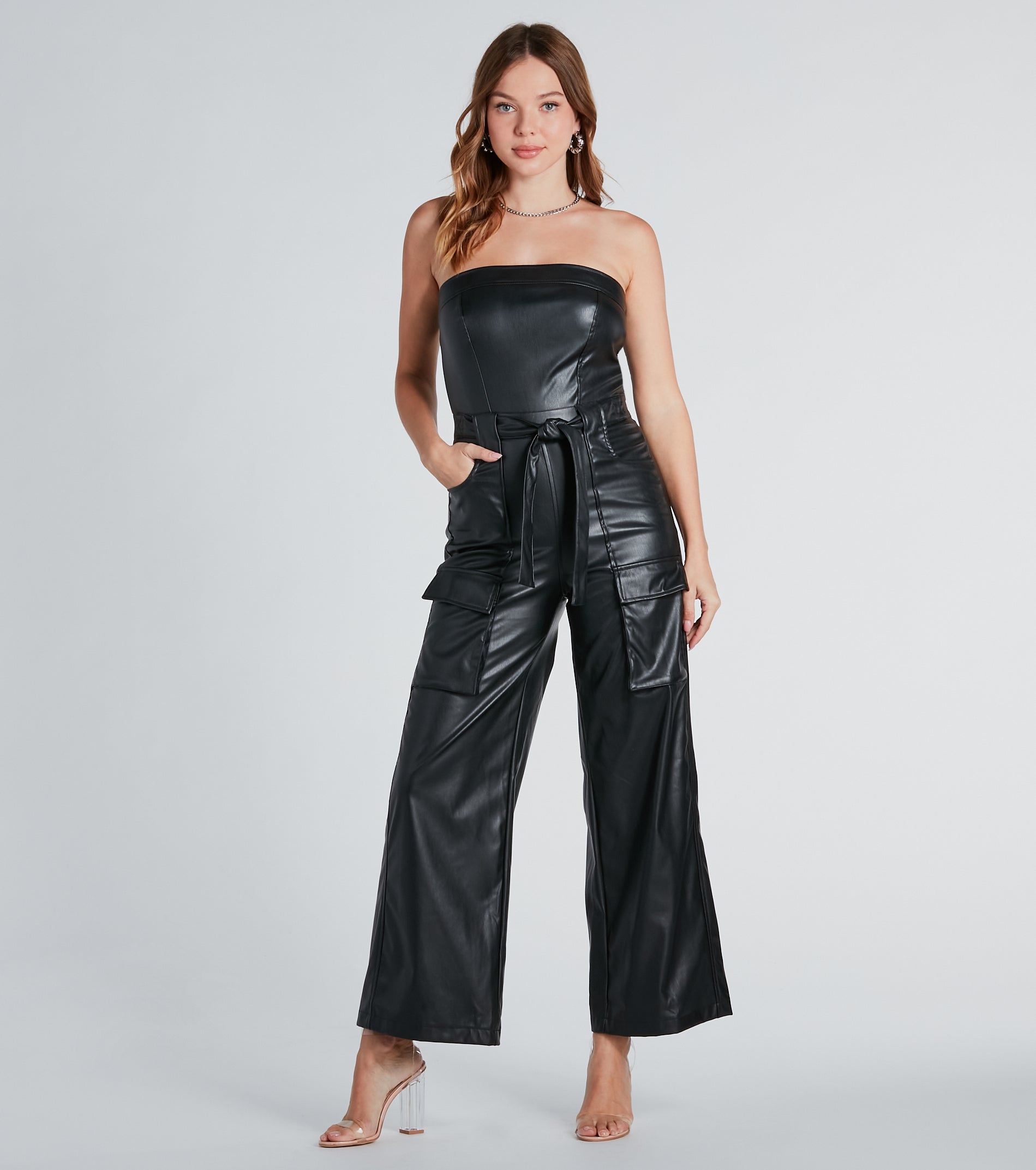 Ultimate Chic Faux Leather Belted Jumpsuit - Sleek & Stylish