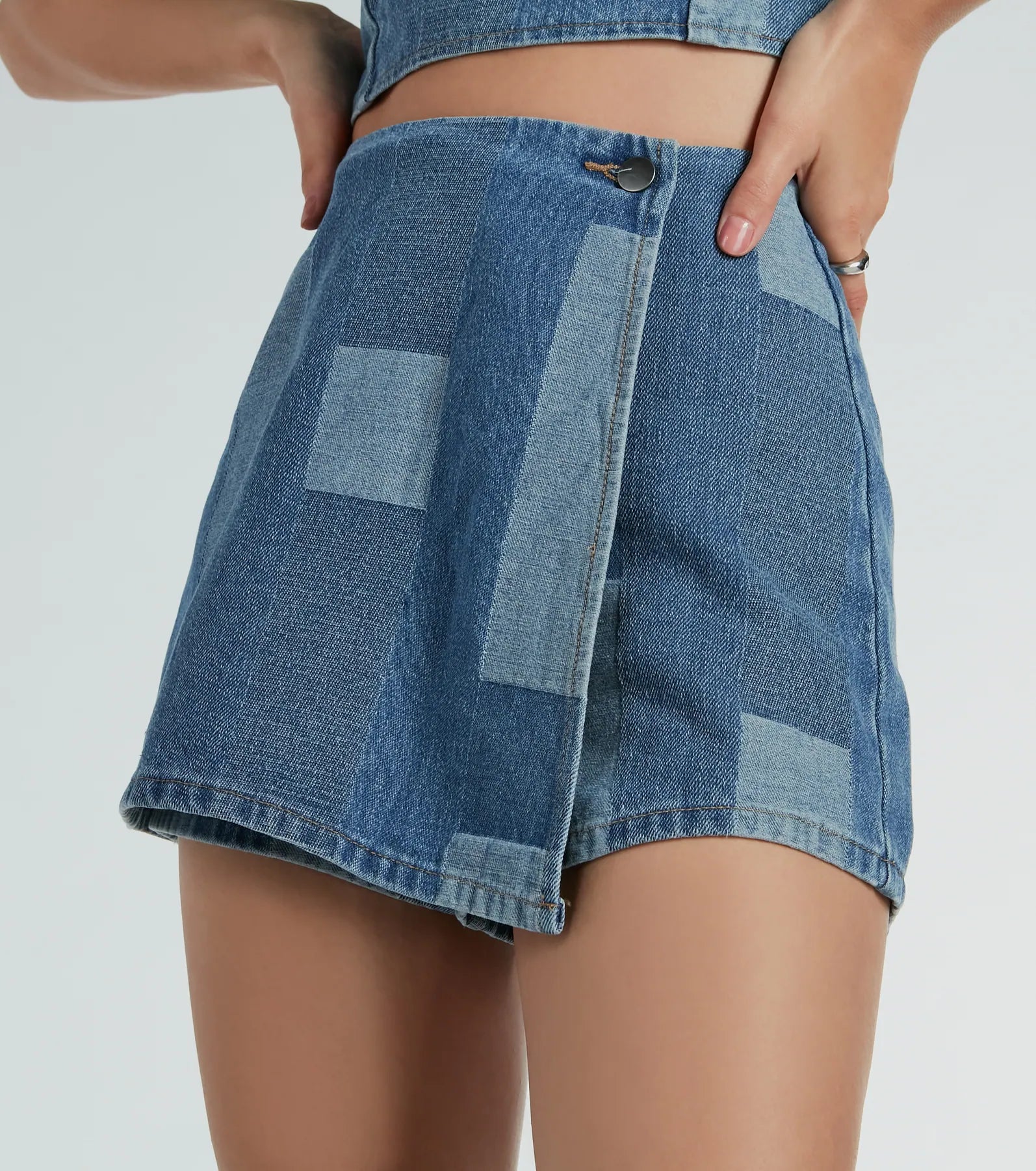 Ultimate Retro Patchwork Denim Mini Skort - Premium Style