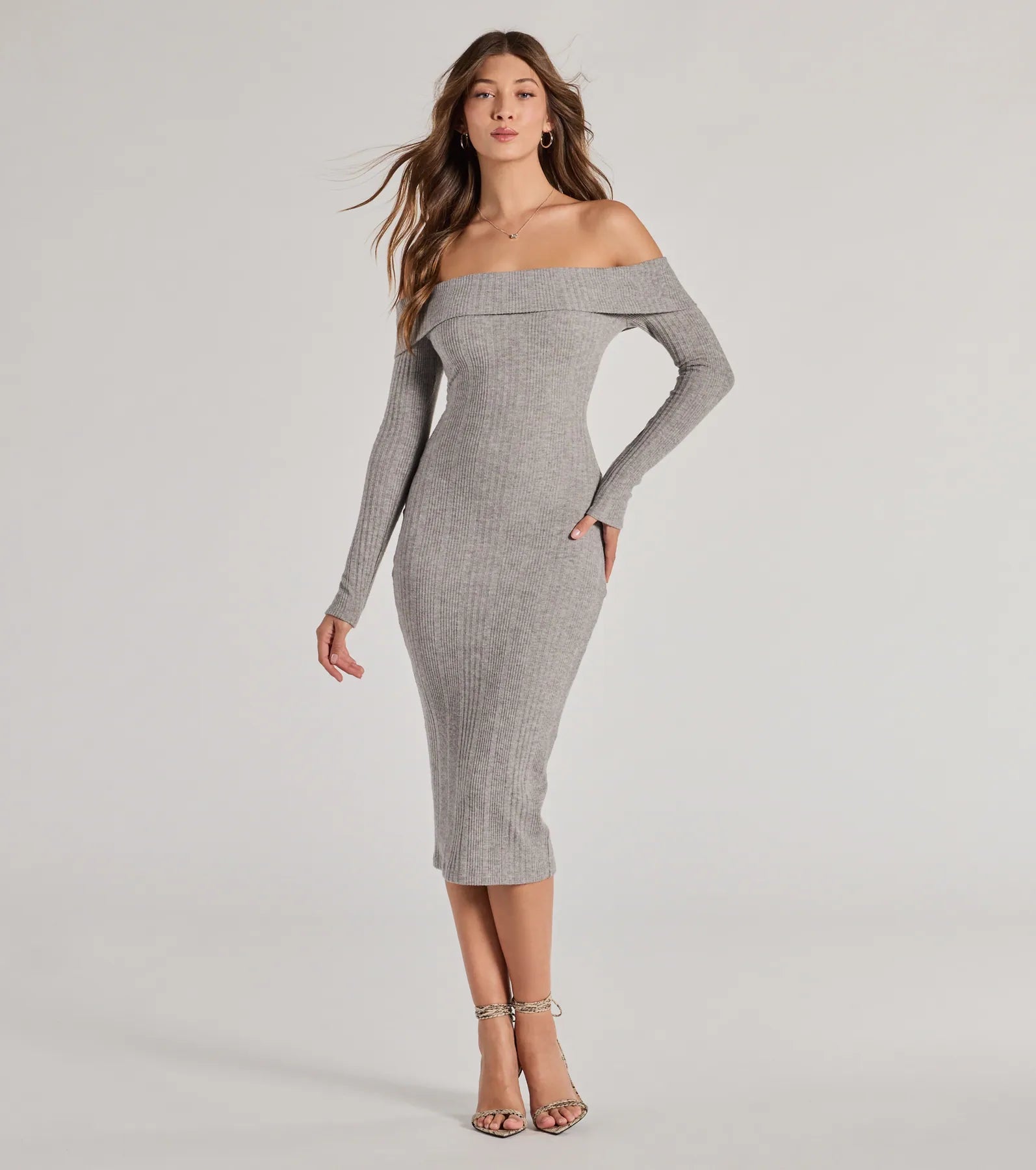 Ultimate Curve-Hugging Ribbed Knit Off-The-Shoulder Dress