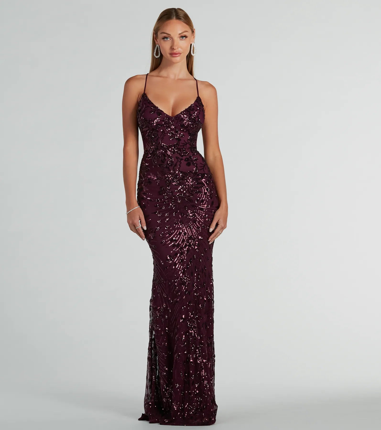 Jaylee Premium Lace-Up Sequin Mesh Evening Gown