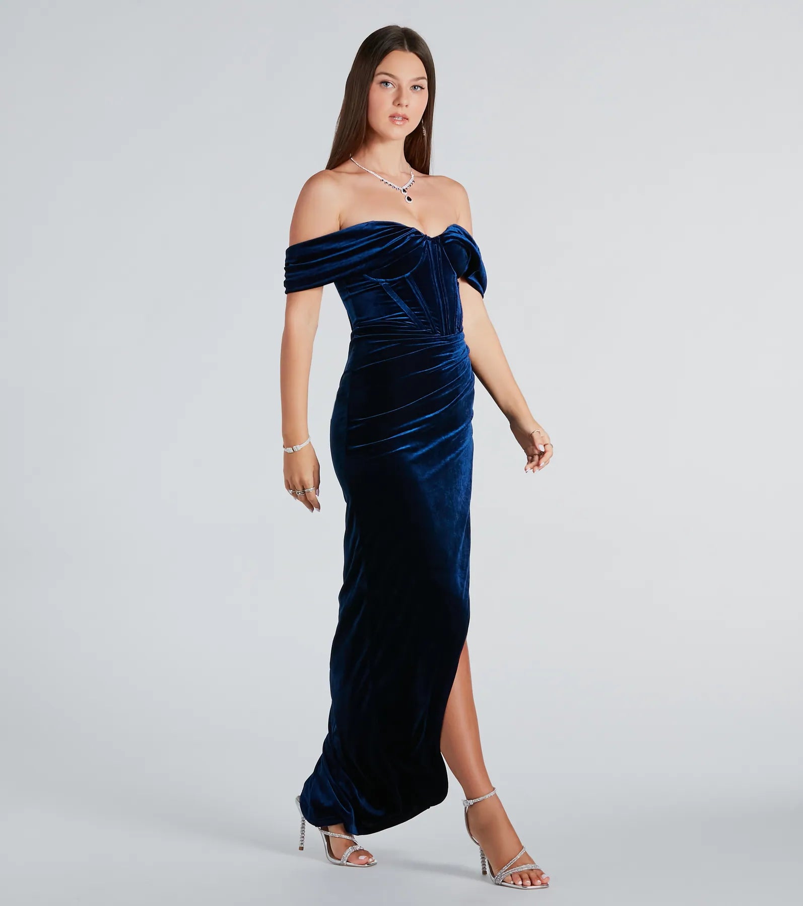 Alex Premium Velvet Off-The-Shoulder Evening Dress