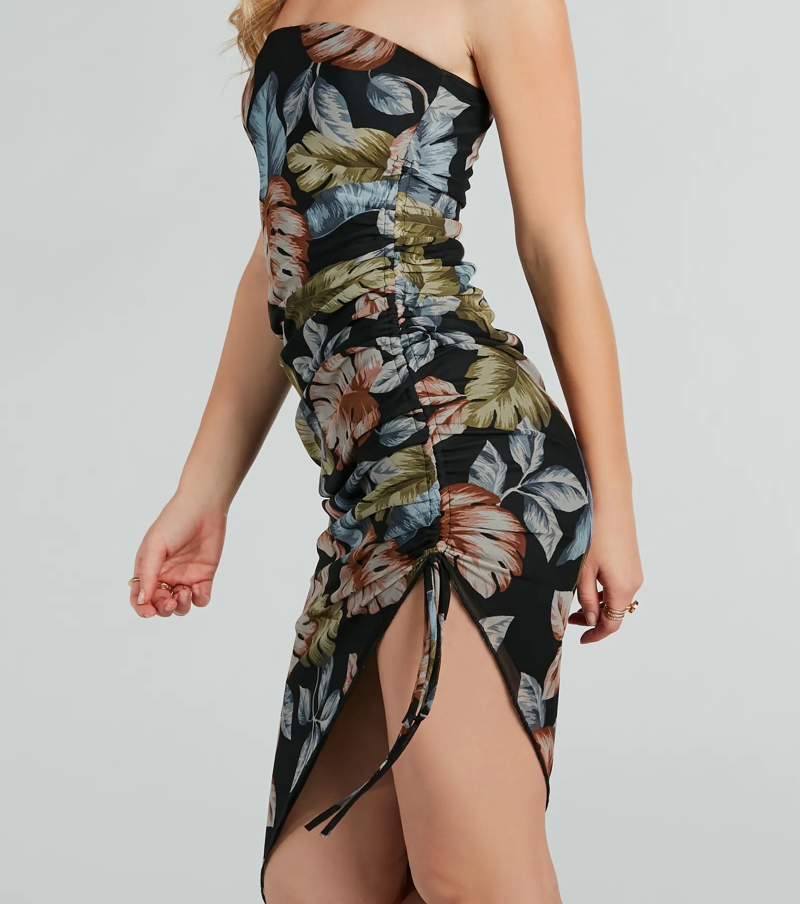 Premium Tropical Midi Dress - Strapless & Adjustable Fit