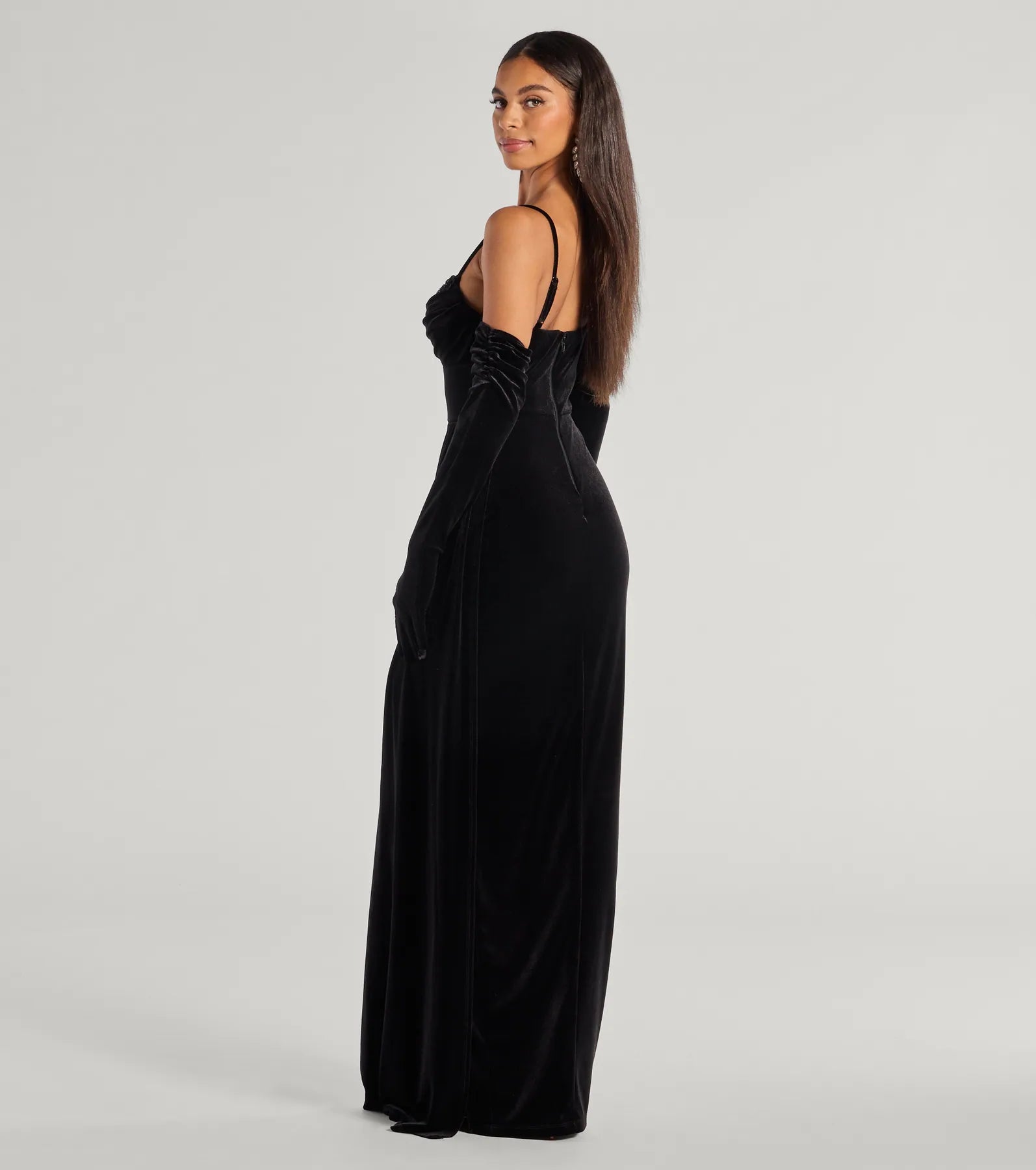 Premium Inez Velvet Beaded Gown with Gloves - Ultimate Formal Elegance
