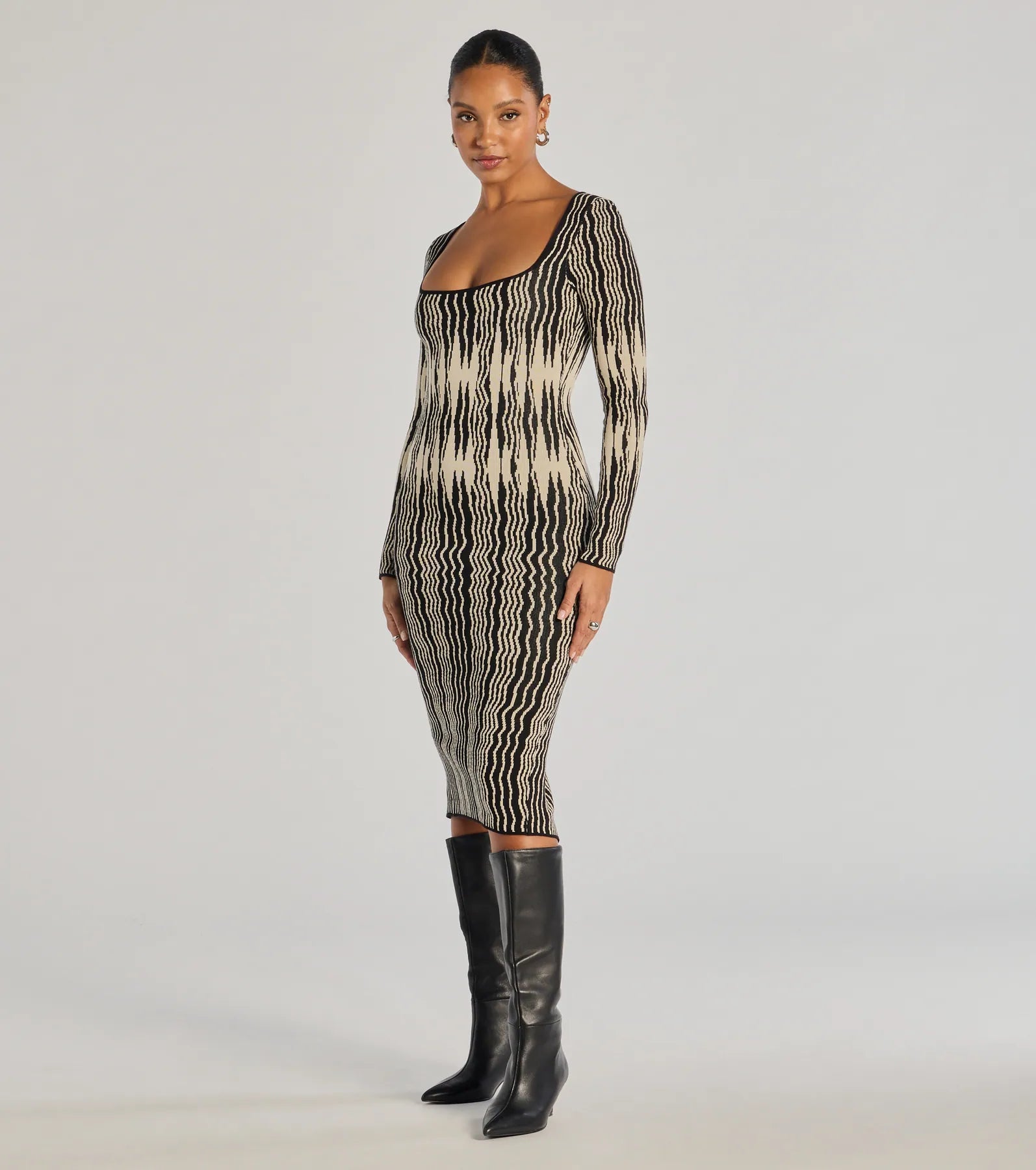 Ultimate Abstract Striped Knit Midi Dress - Bold & Trendy