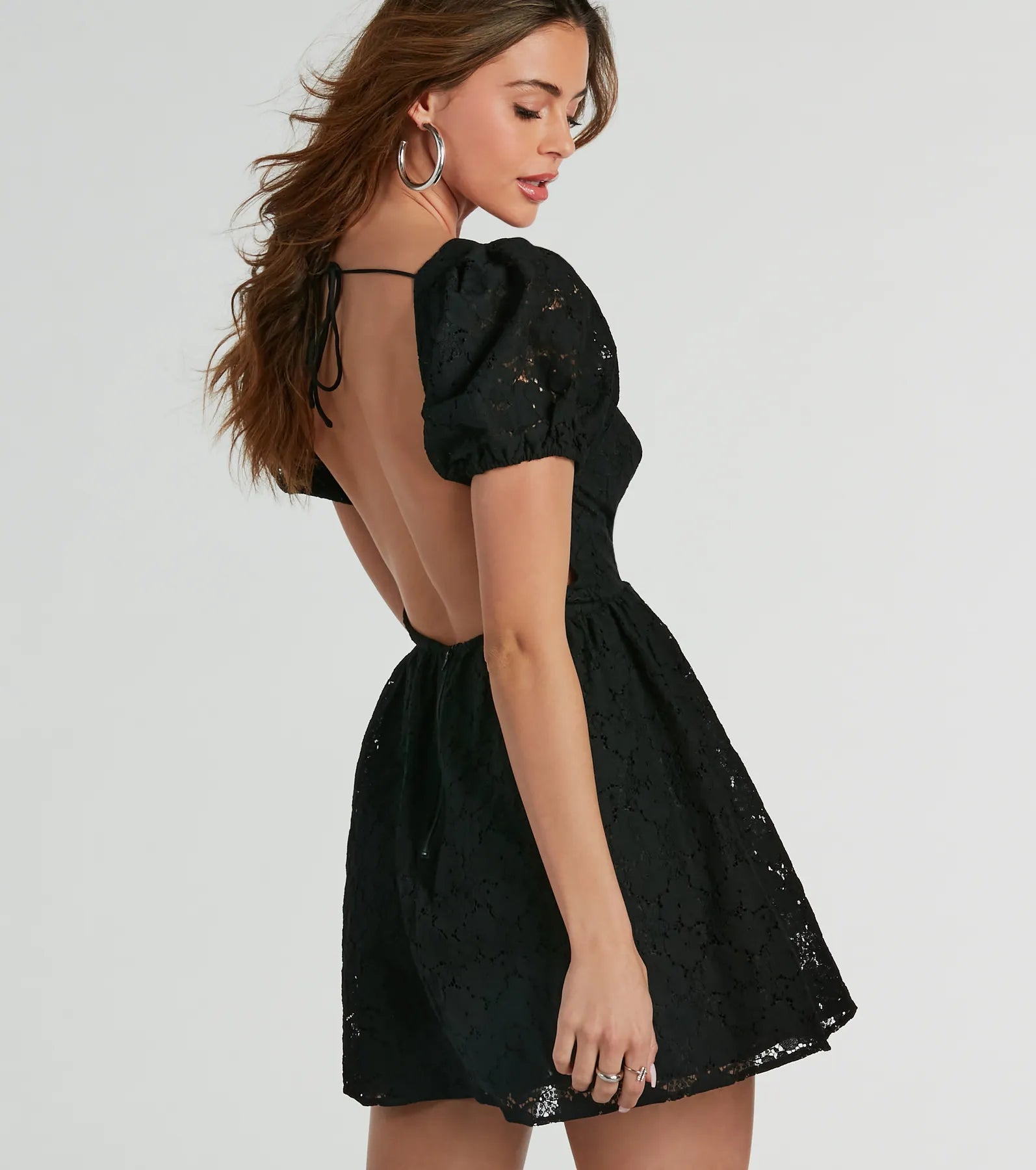 Premium Flirty Aura Puff Sleeve Lace Dress