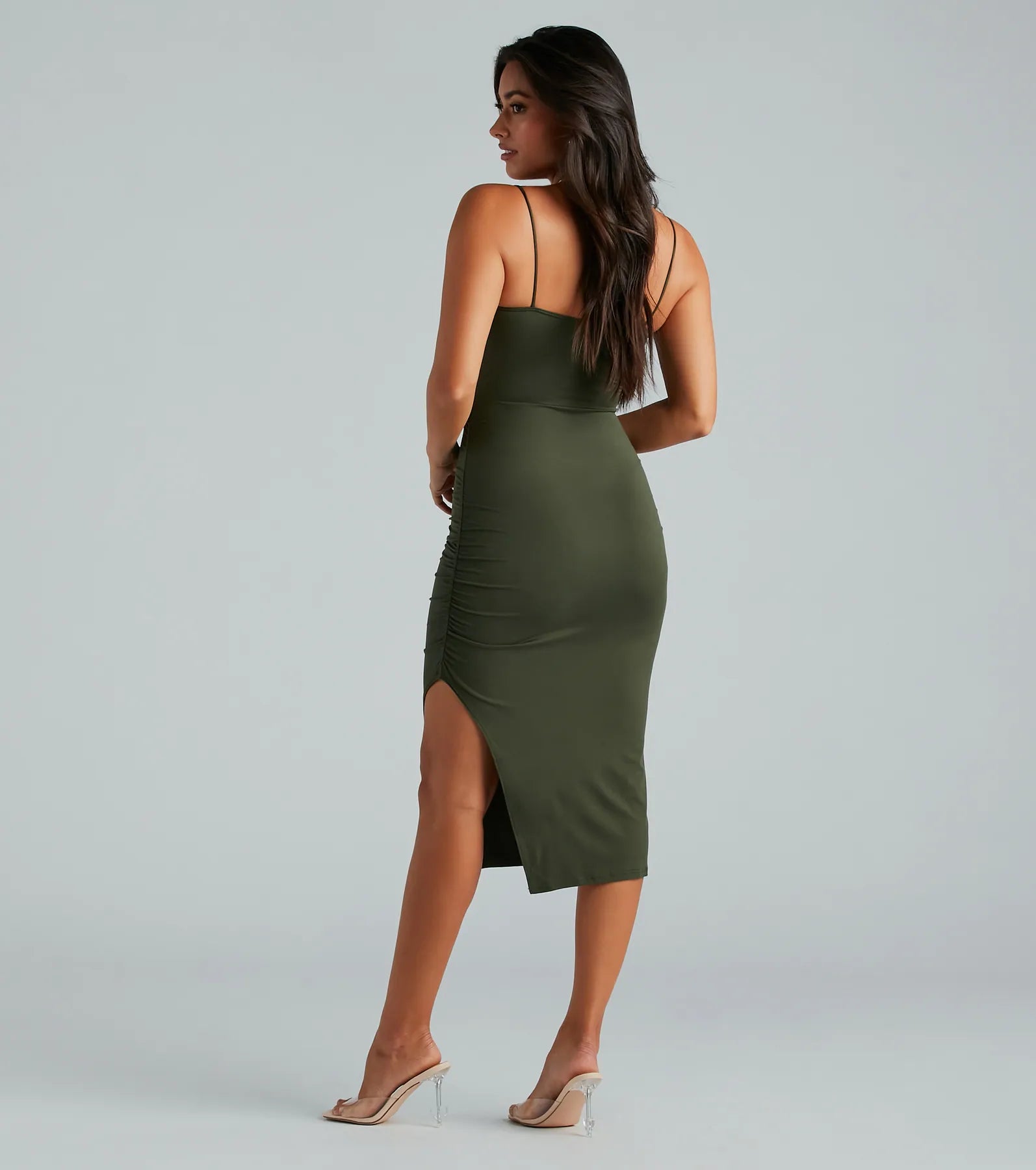 Ultimate Cute Sleeveless Ruched Slit Midi Dress - Upgrade Your Style