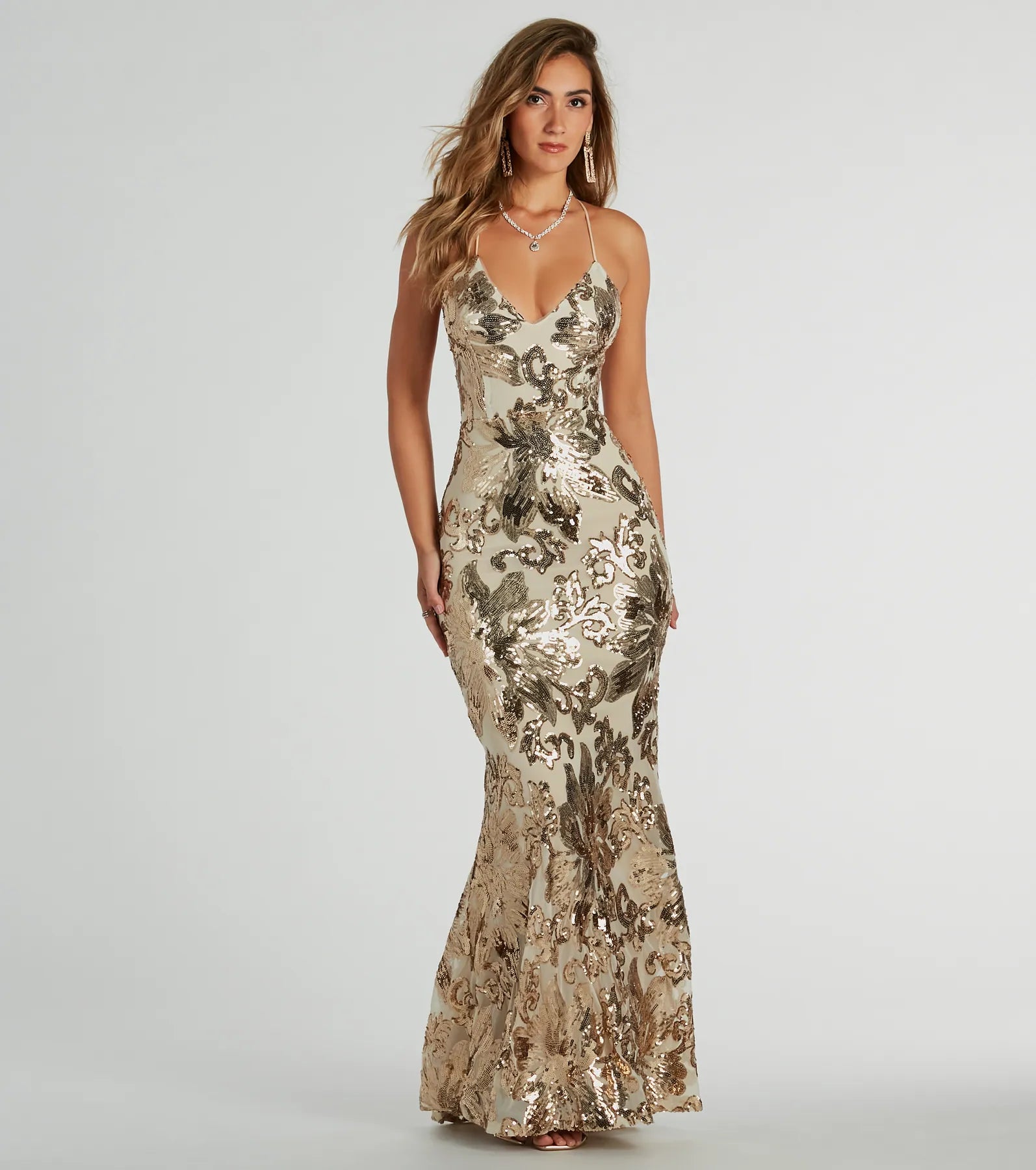 Premium Alison Lace-Up Mermaid Sequin Evening Gown