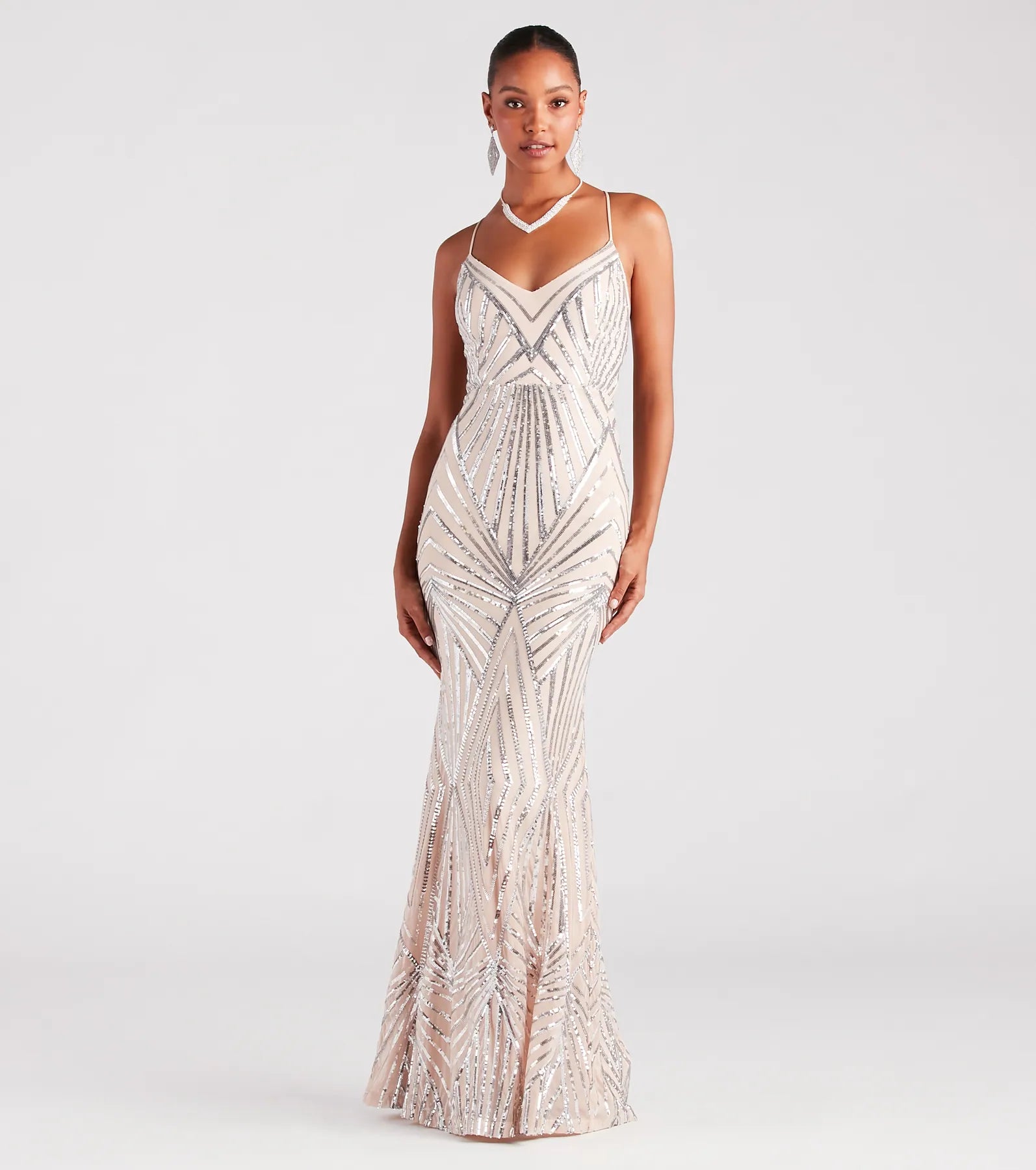 Premium Angelina Sequin Lace-Up Mermaid Gown