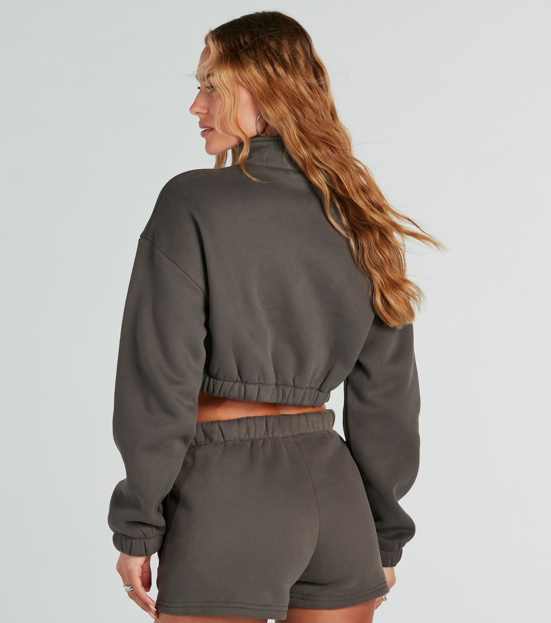 Premium Weekend Loading Half-Zip Fleece Crop Sweatshirt