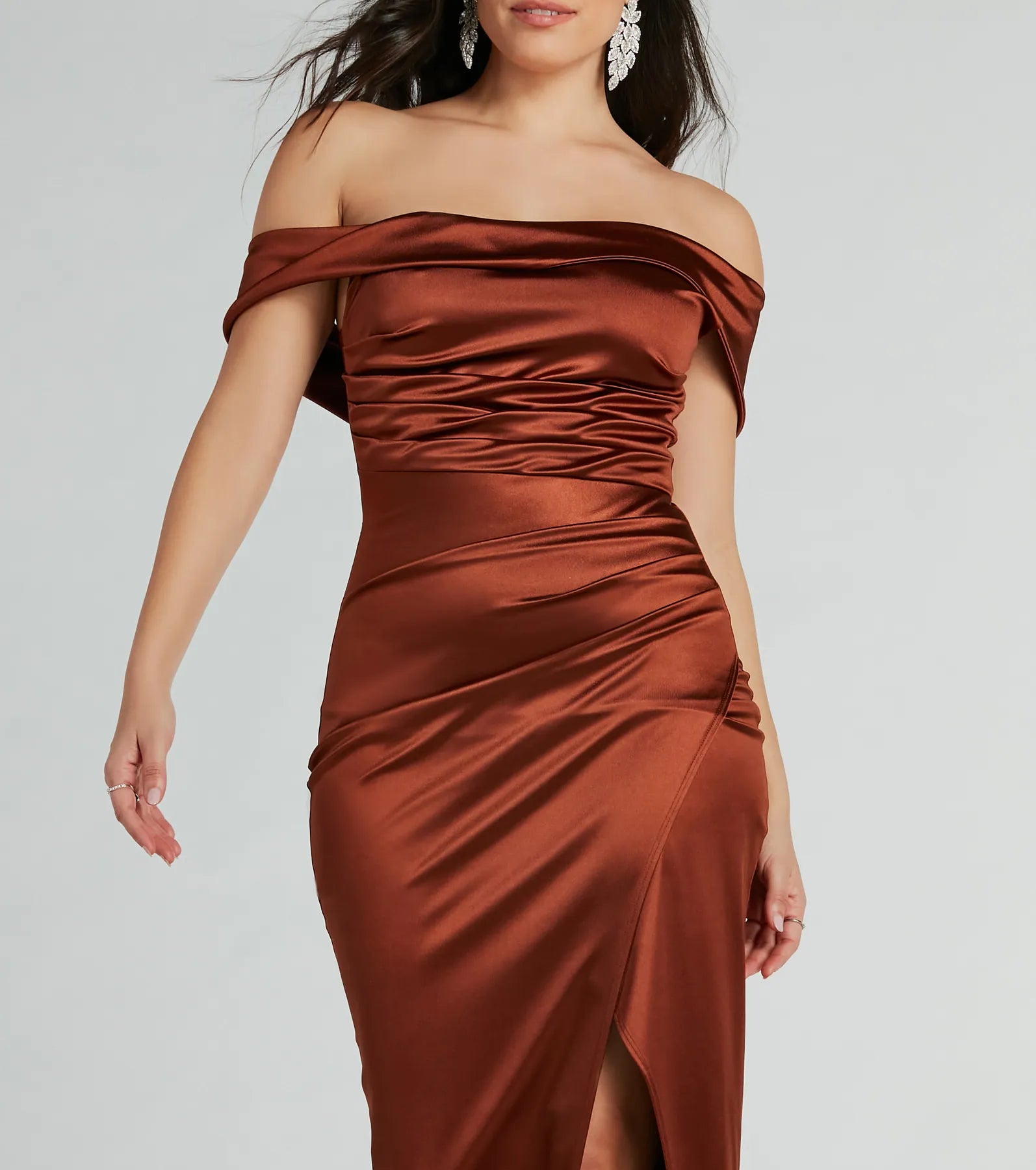 Maeva Premium Satin Off-The-Shoulder Evening Gown