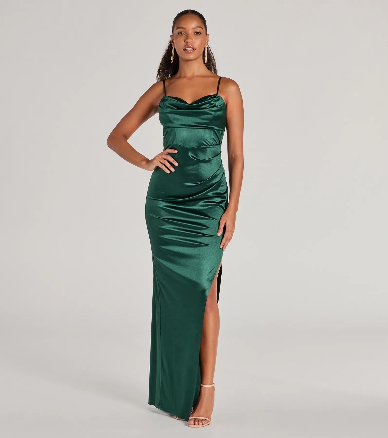 Iliana Premium Satin Corset Dress with High Slit