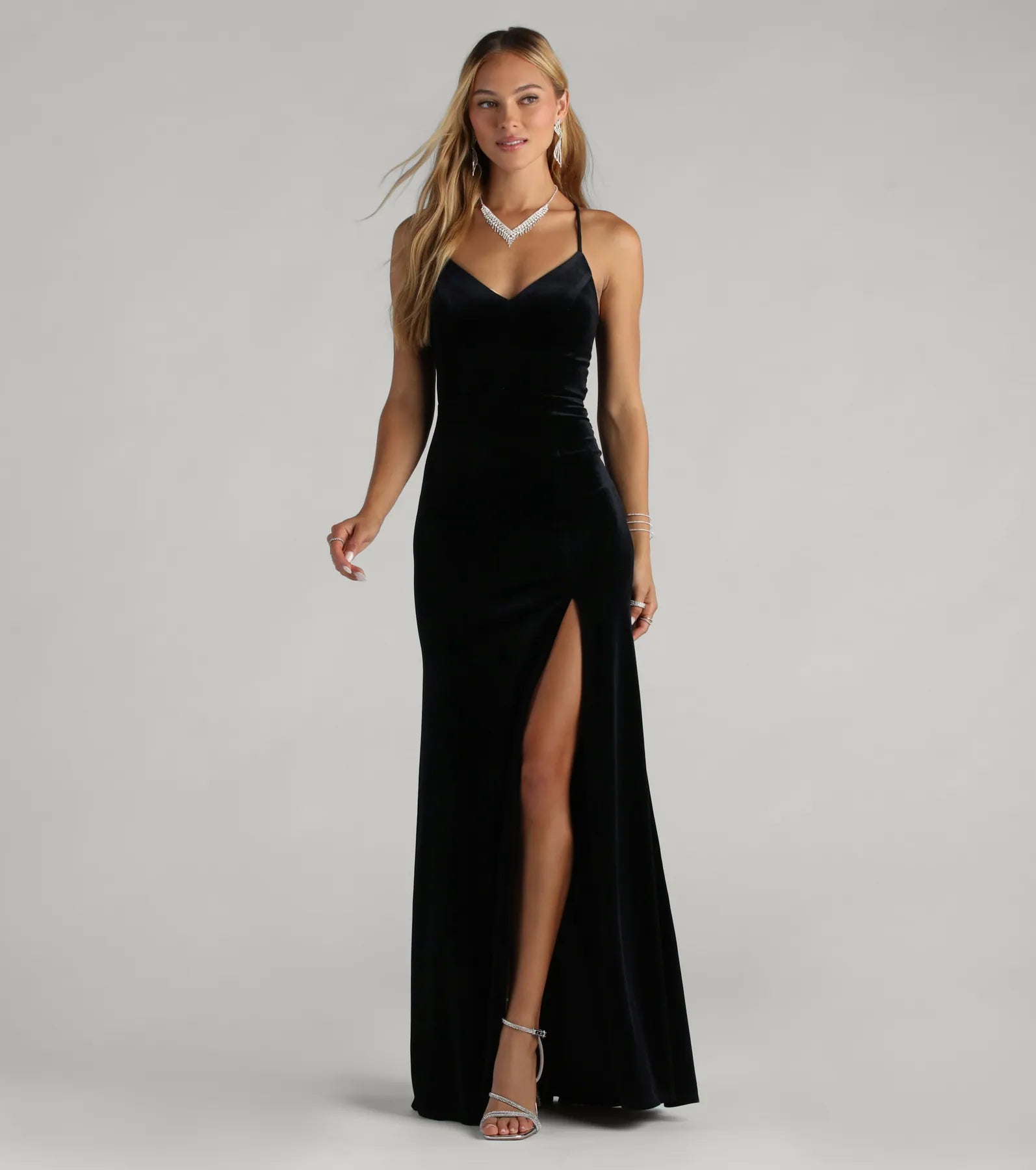 Jaymie Premium Velvet Mermaid Gown with Lace Back