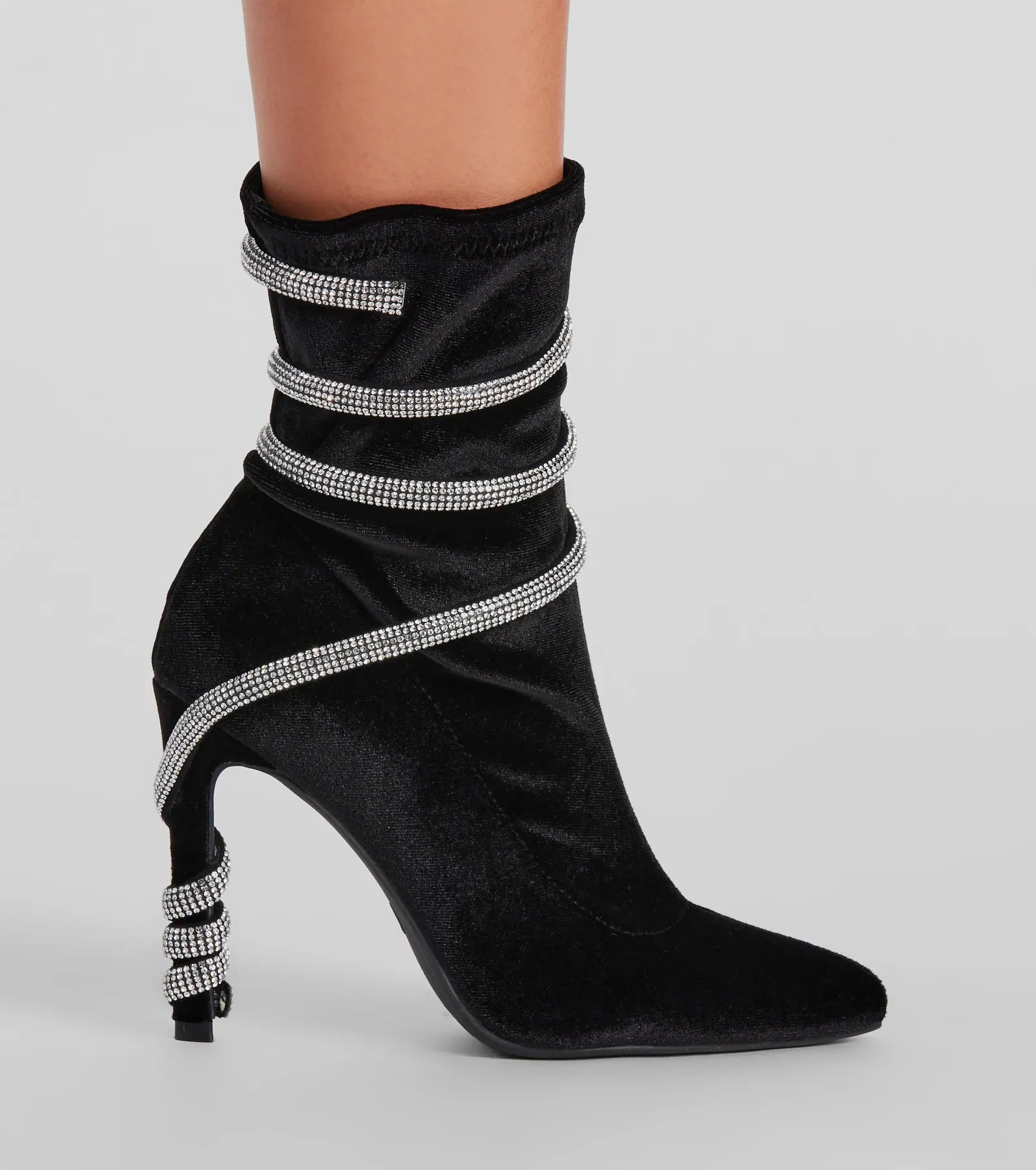 Ultimate Glam Rhinestone Spiral Strap Stiletto Booties