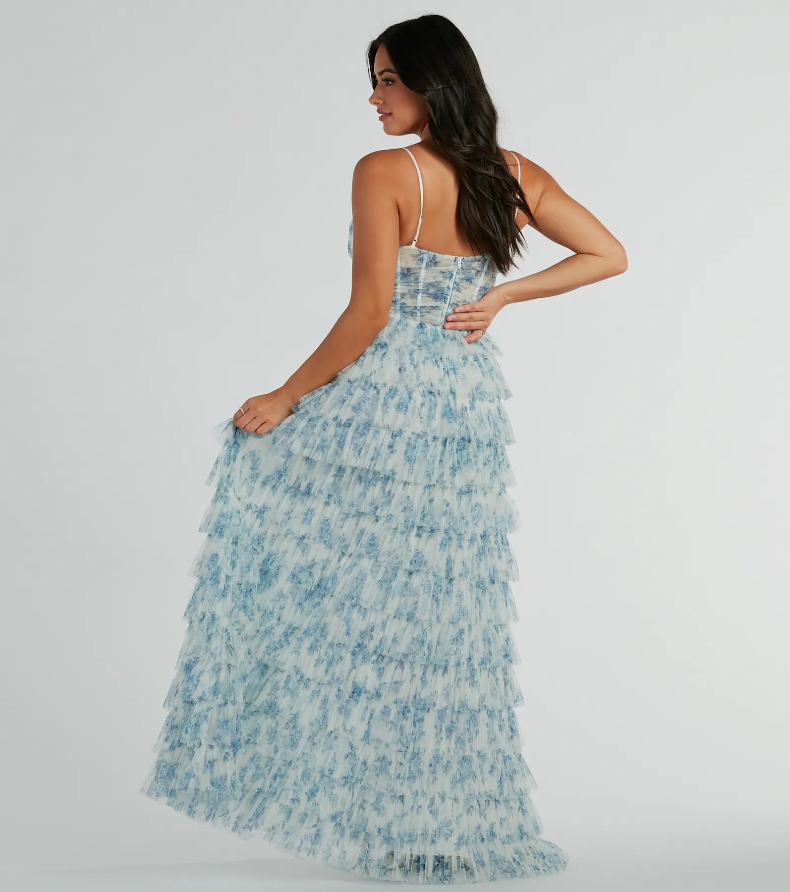 Premium Halle Corset Ruffle A-Line Floral Formal Dress - Ultimate Elegance