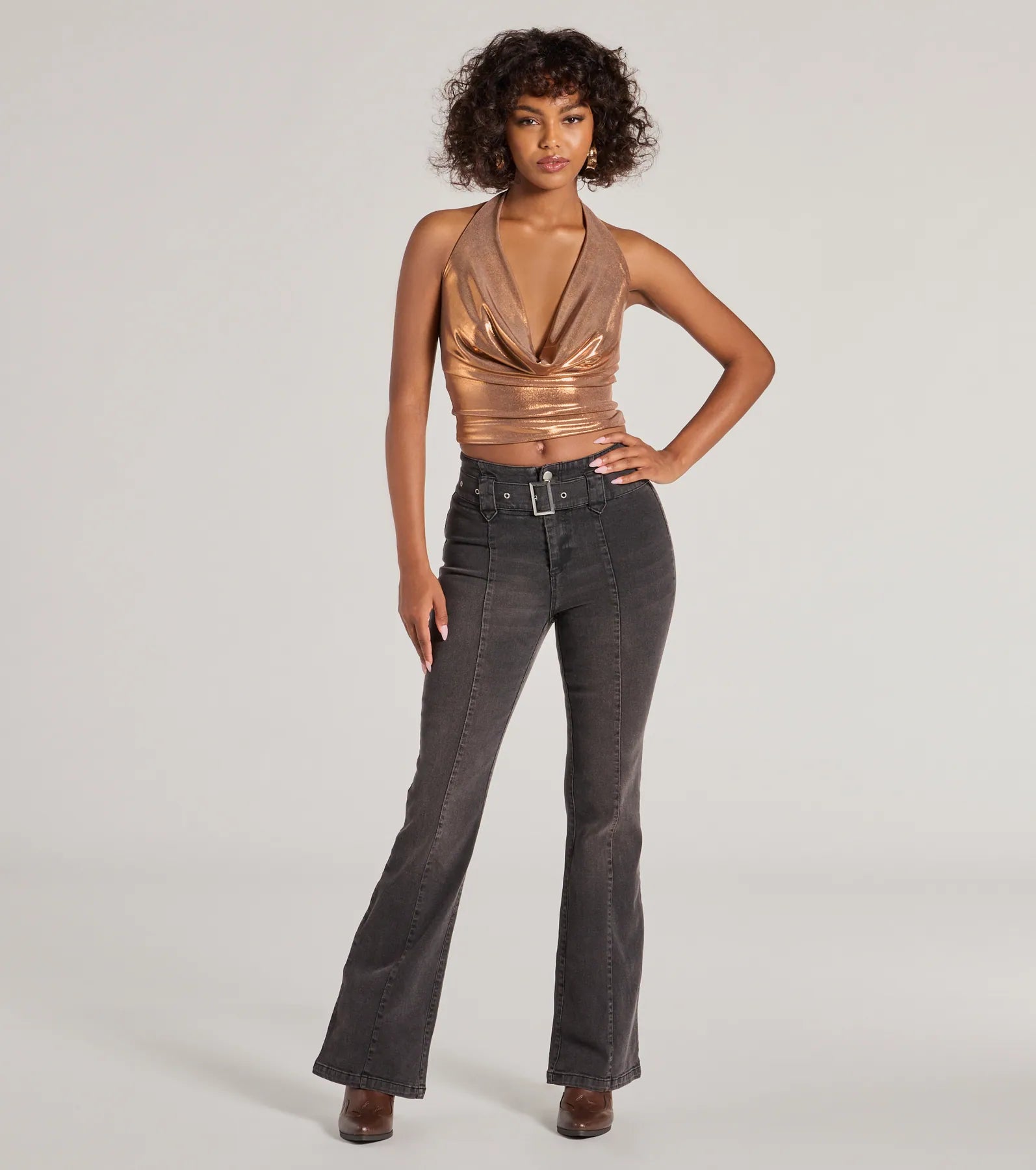 Ultimate Cool-Girl Era Belted Flare-Leg Jeans - Premium Denim Style