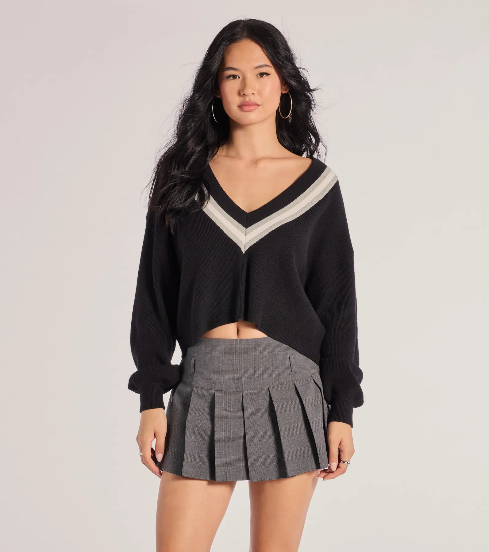 Ultimate Preppy Striped V-Neck Crop Sweater