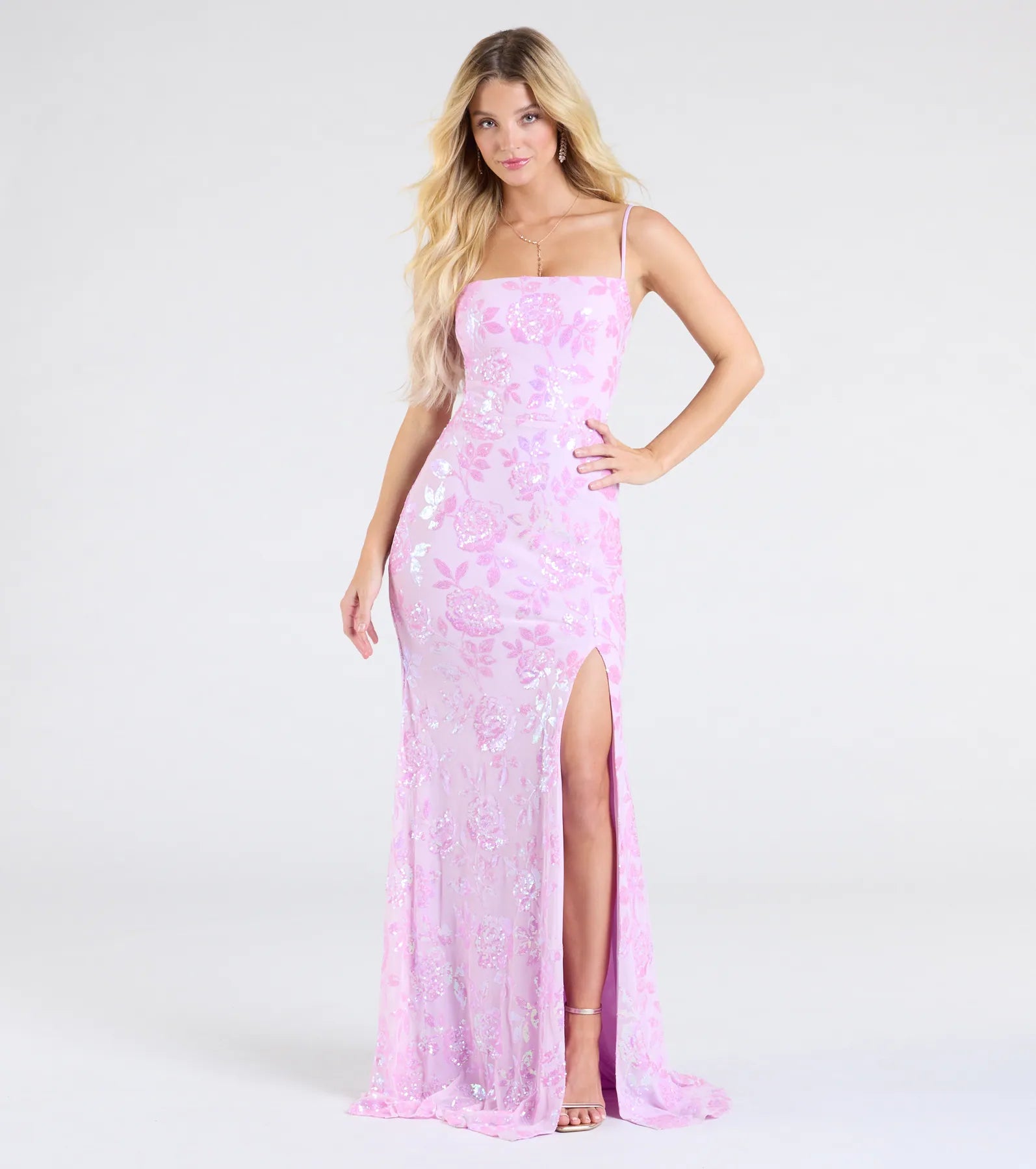 Premium Kimber Floral Sequin Mermaid Gown - High Slit Elegance