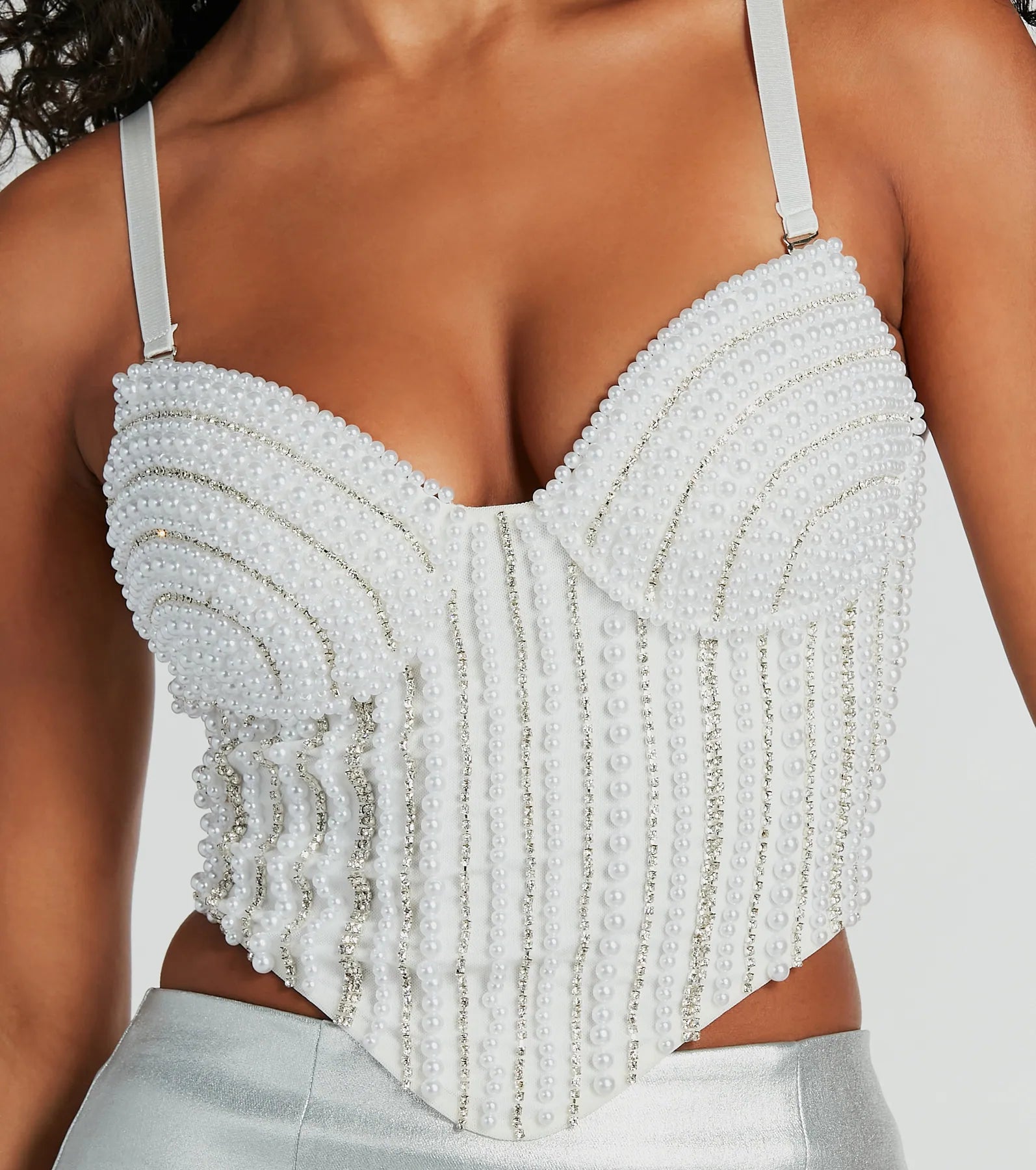 Ultimate Glam Faux Pearl & Rhinestone Bustier