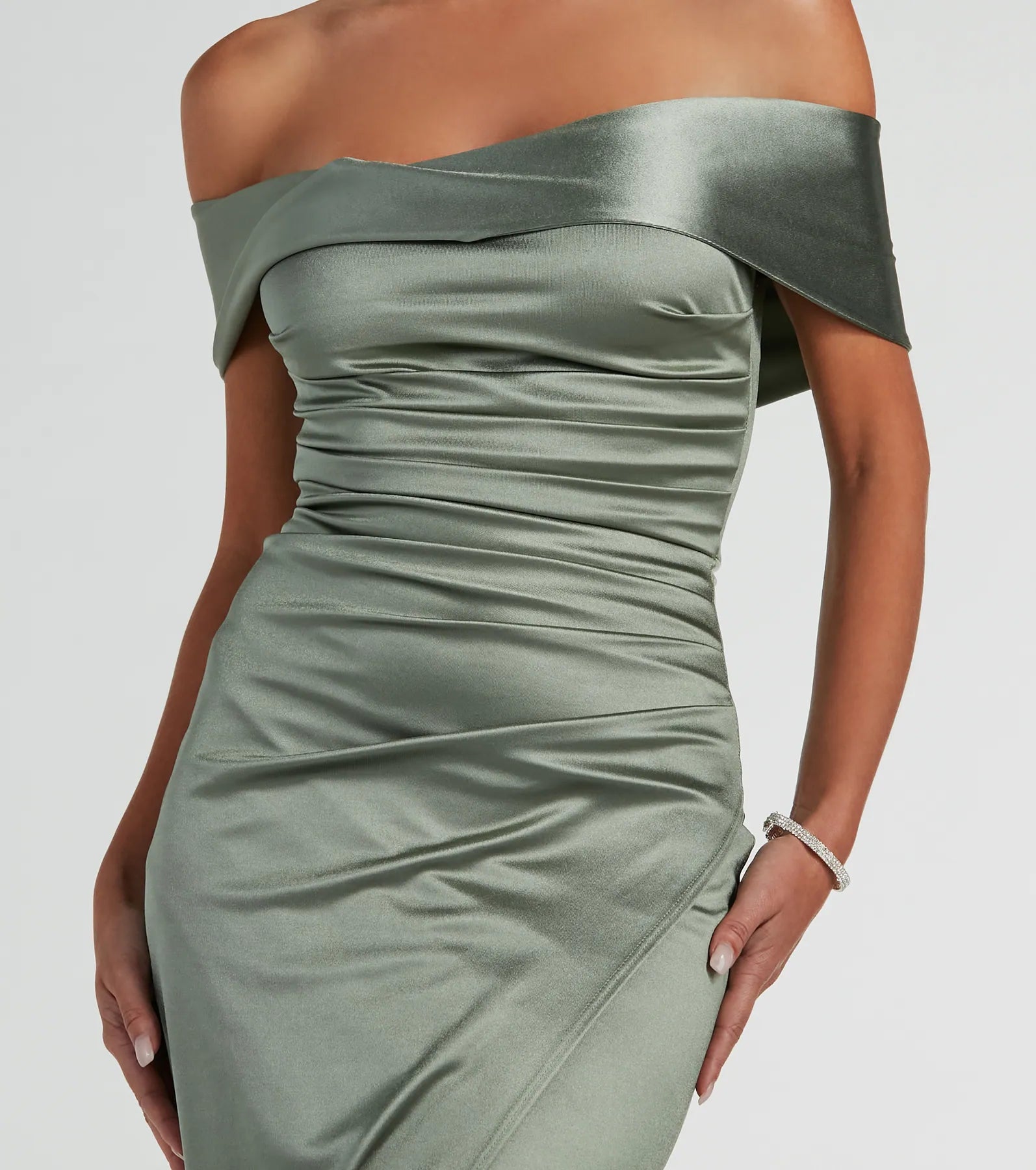 Maeva Premium Satin Off-The-Shoulder Evening Gown