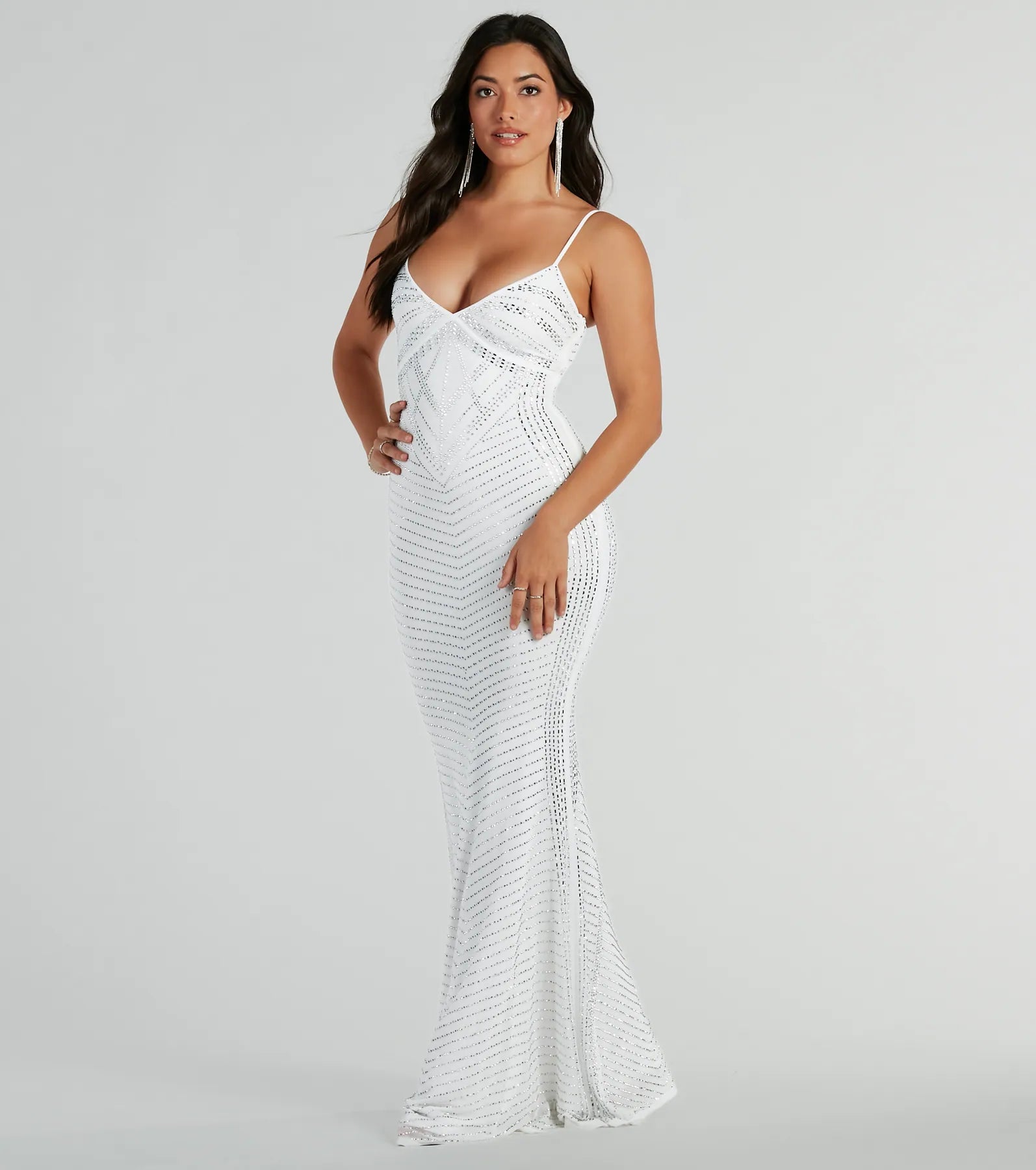 Premium Leni V-Neck Mermaid Rhinestone Evening Gown