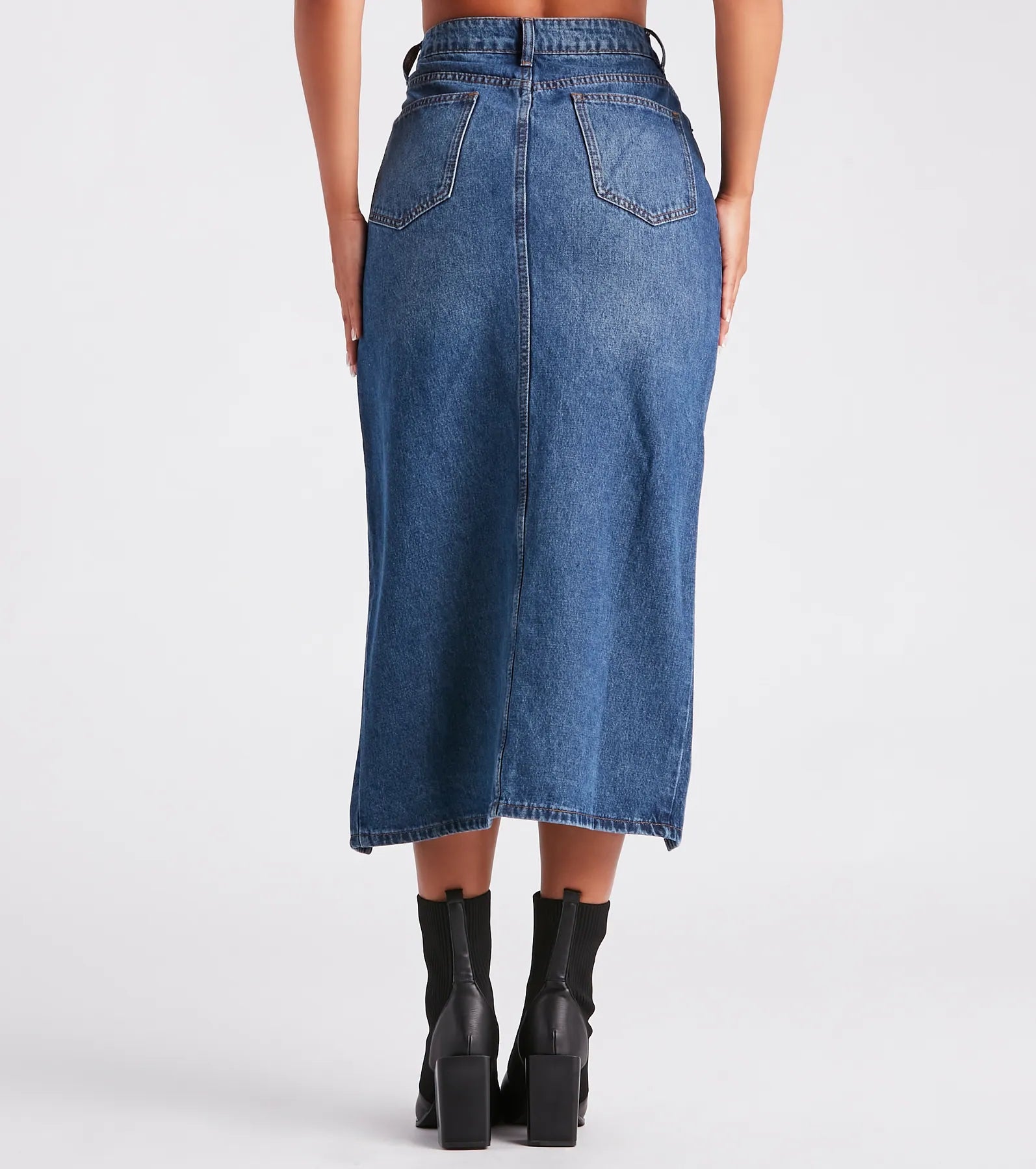 Ultimate 90s Denim Midi Skirt - High Slit & Premium Fit