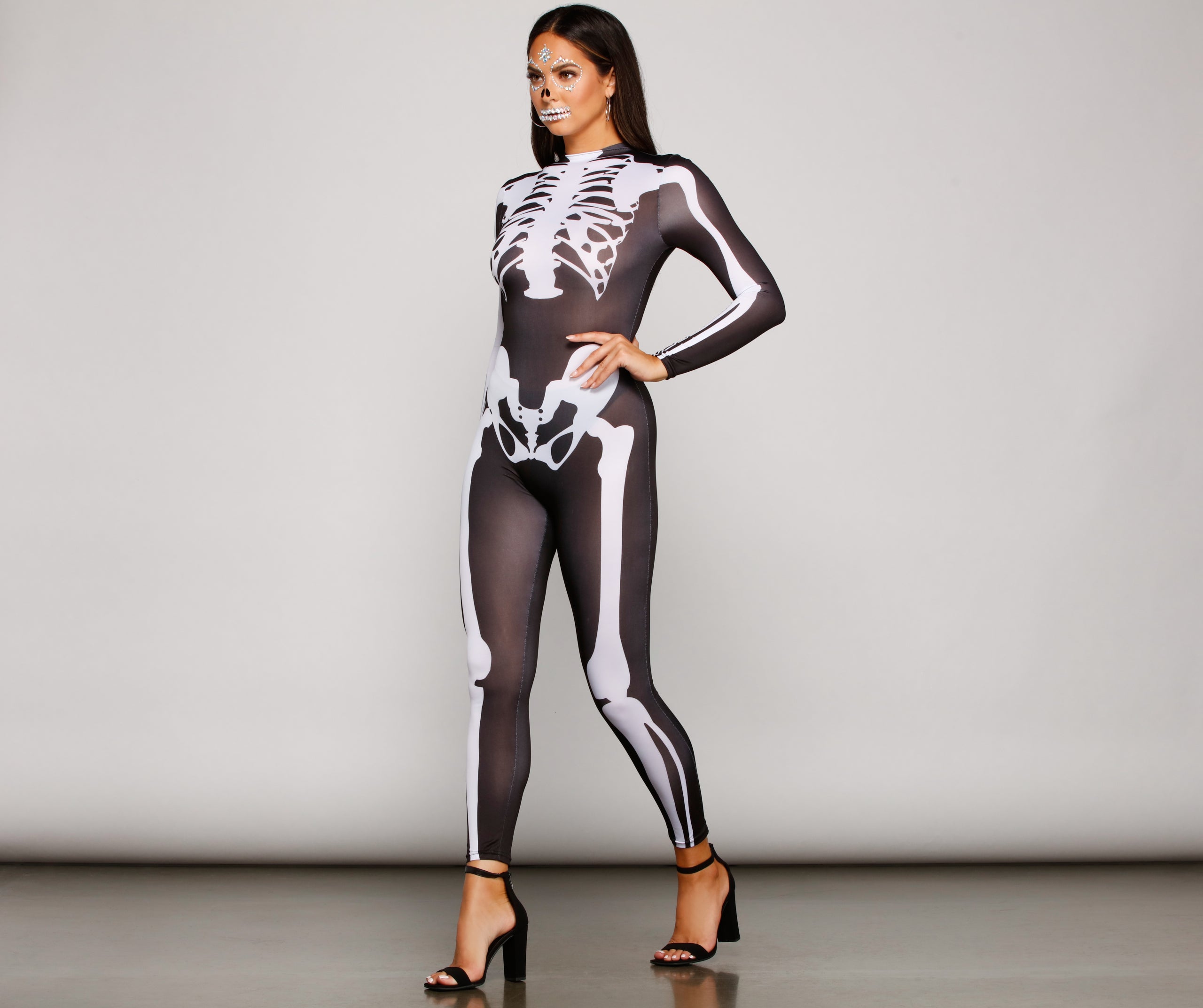 Ultimate Skeleton Print Catsuit - Spooky & Sultry Halloween Costume