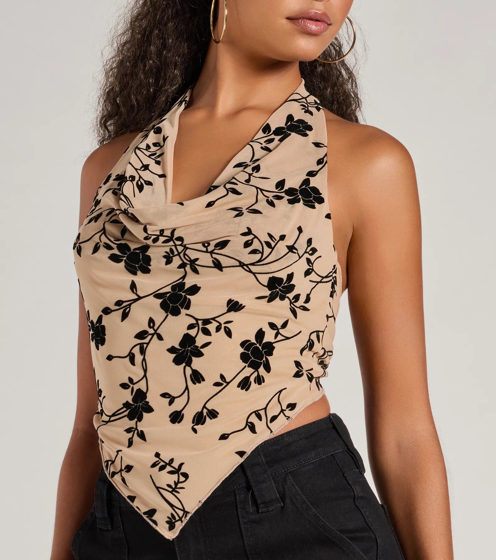 Premium Bold Romance Velvet Floral Halter Top