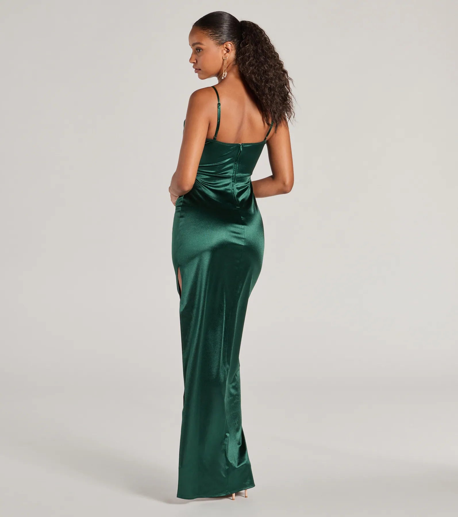 Iliana Premium Satin Corset Dress with High Slit