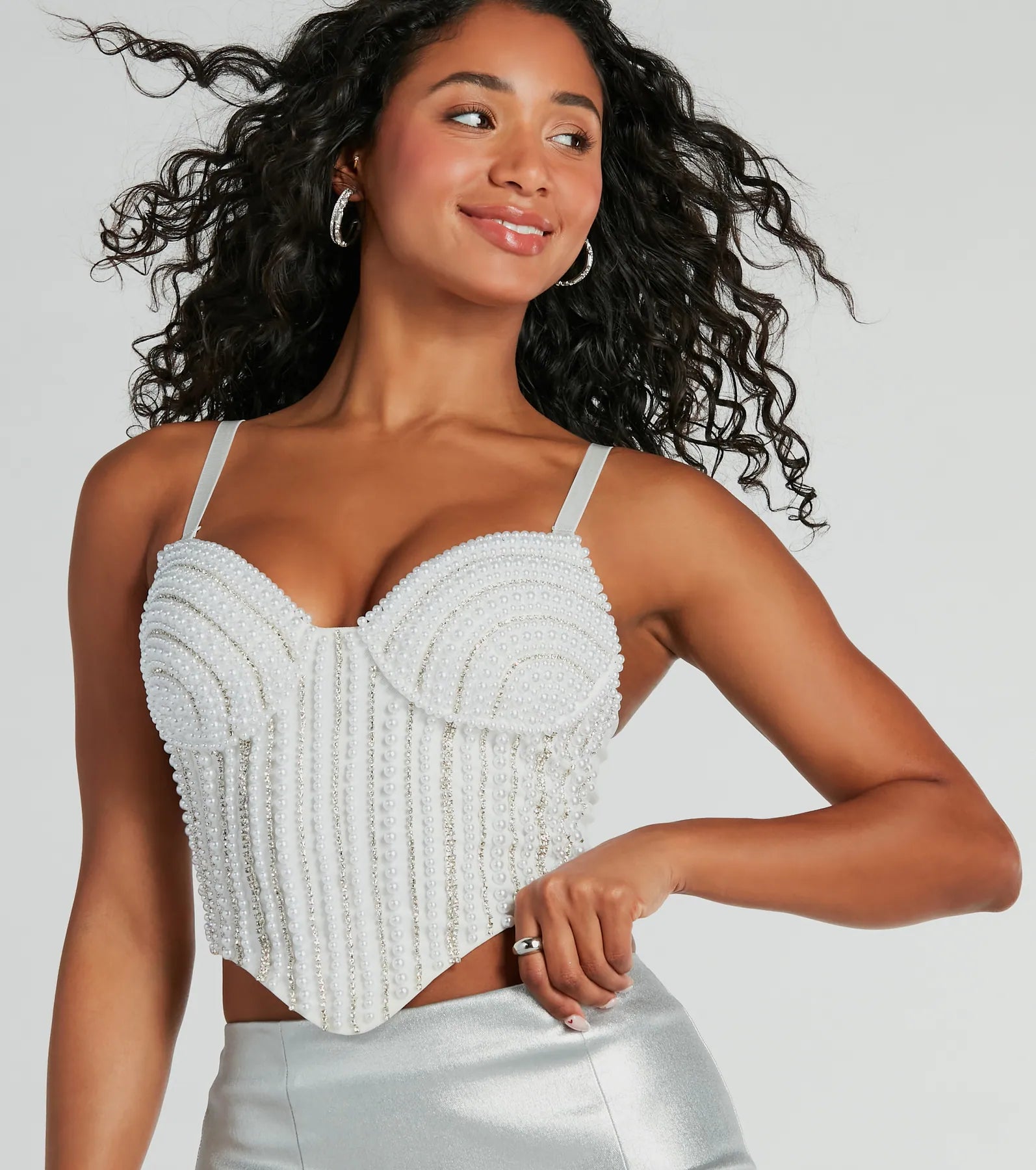 Ultimate Glam Faux Pearl & Rhinestone Bustier