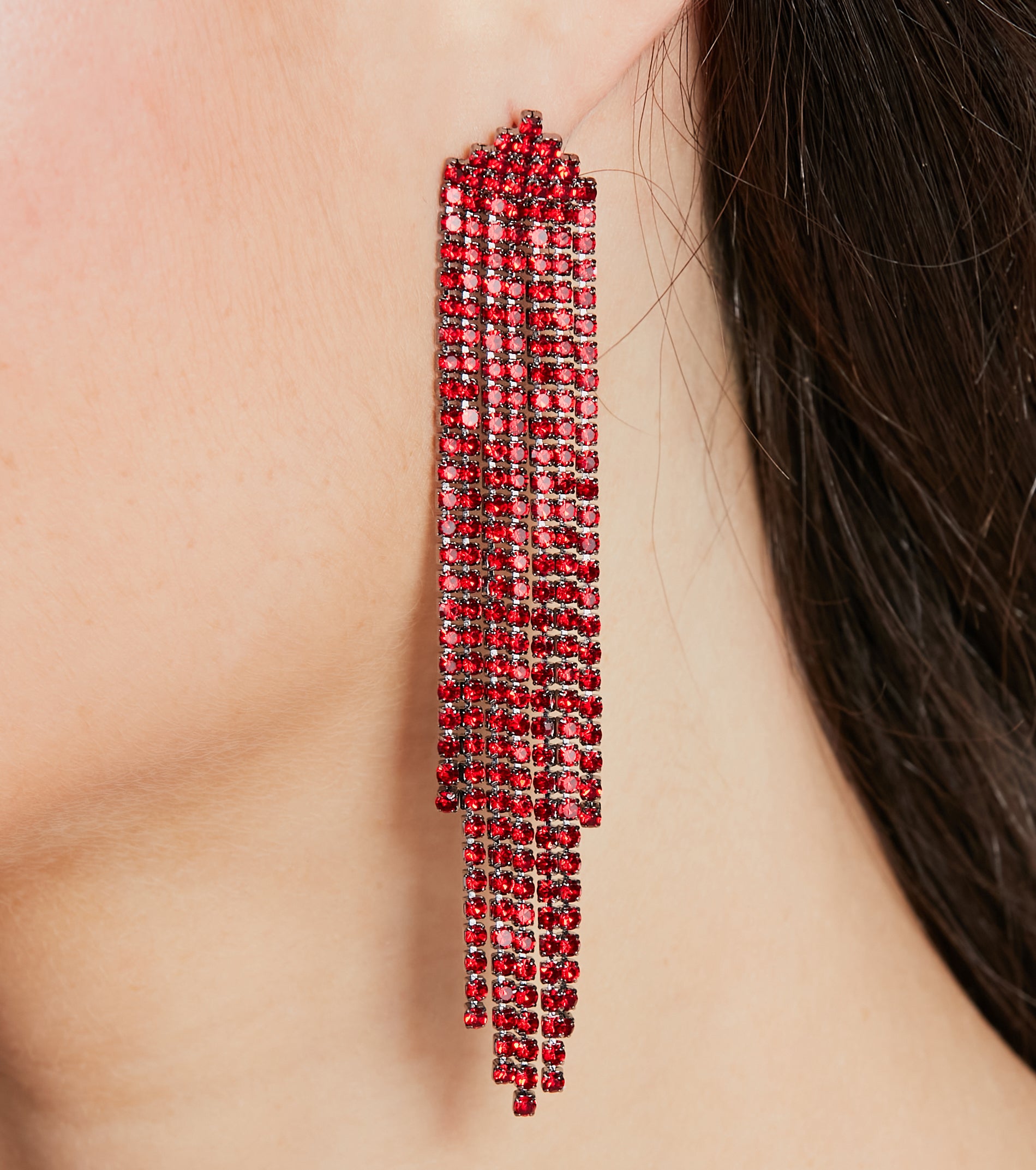 Premium Glam Rhinestone Fringe Earrings