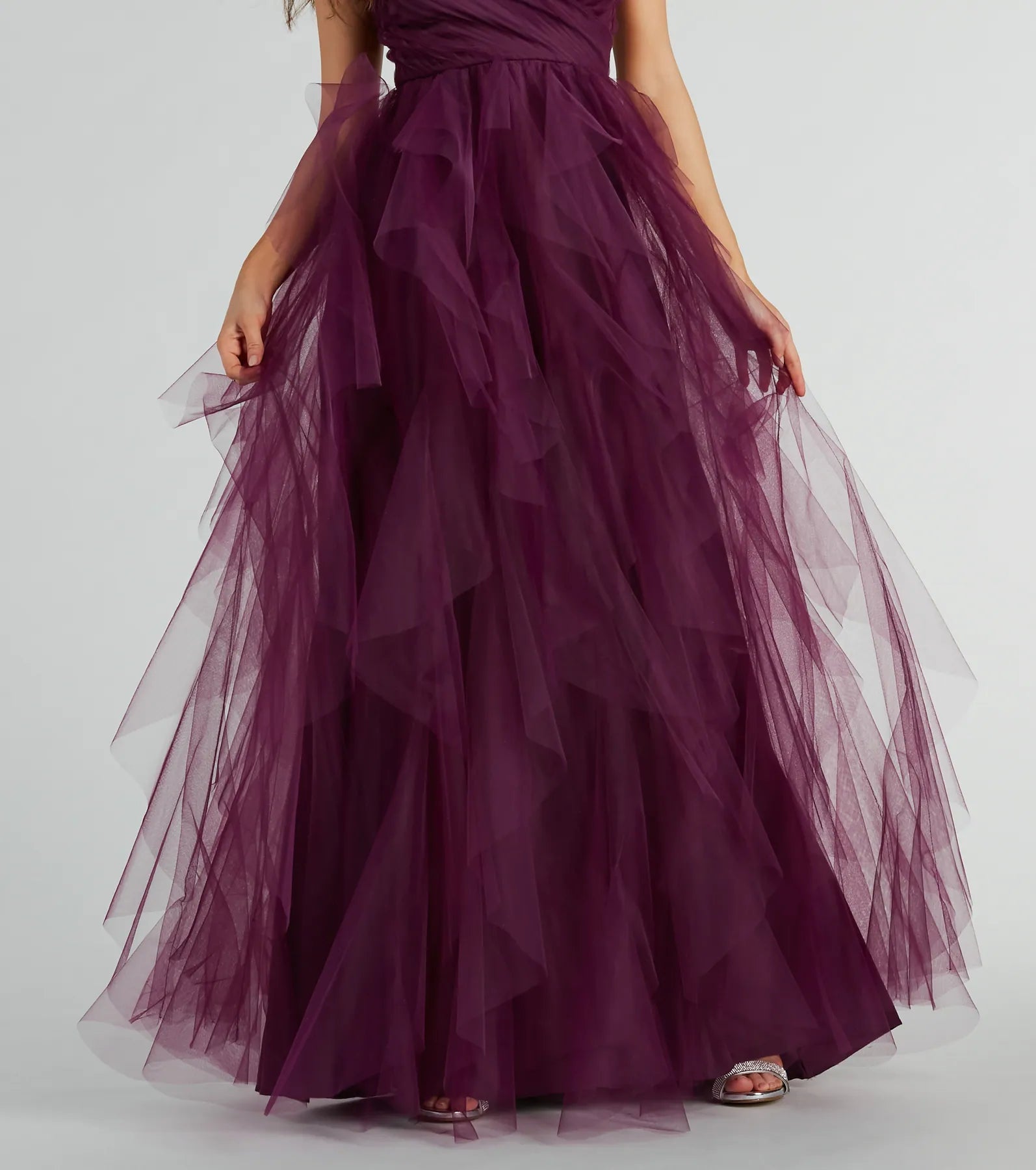 Premium Hadley V-Neck Ruffled Tulle Gown for Elegant Evenings