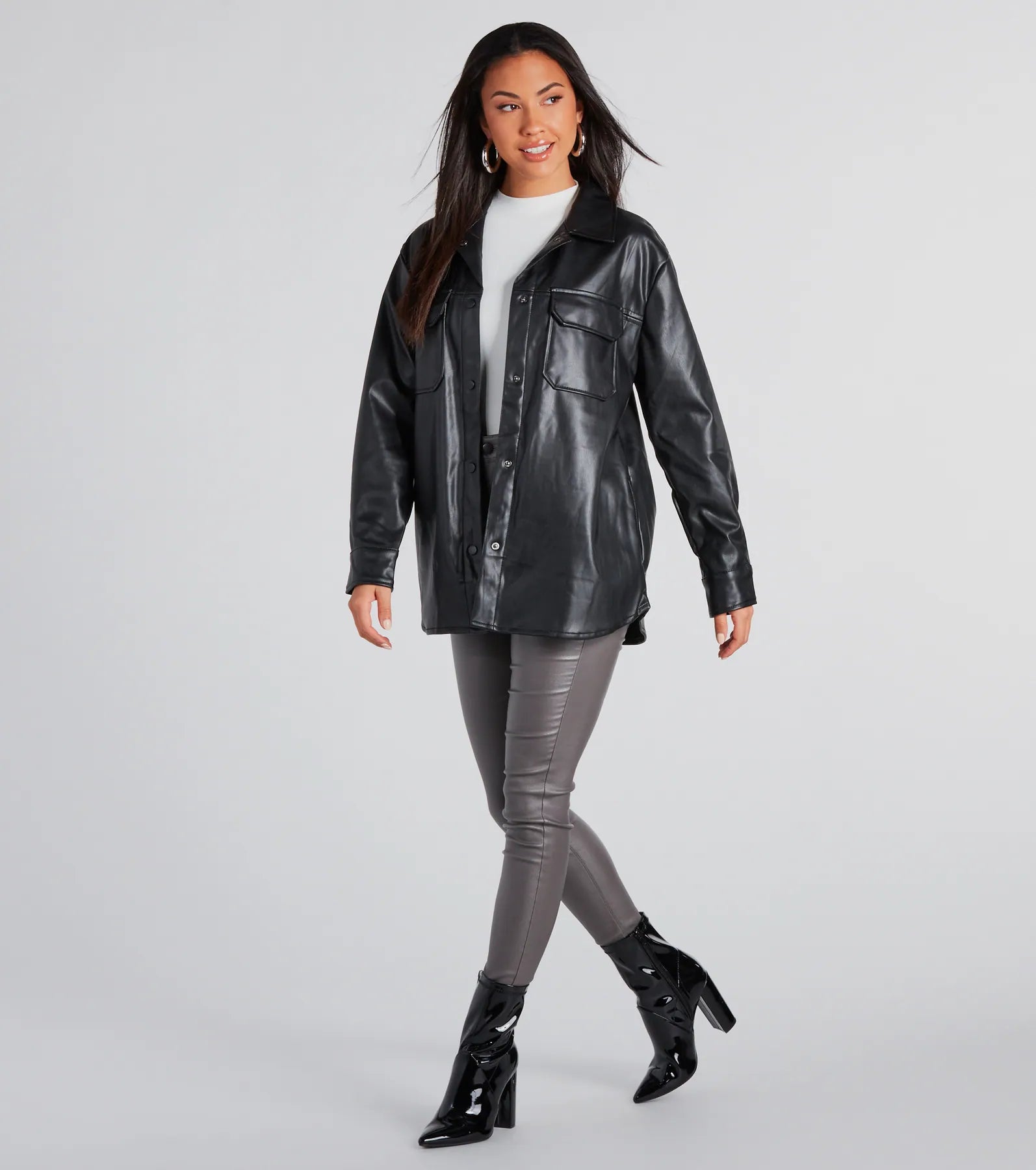 Ultimate Cool-Girl Long Faux Leather Shacket