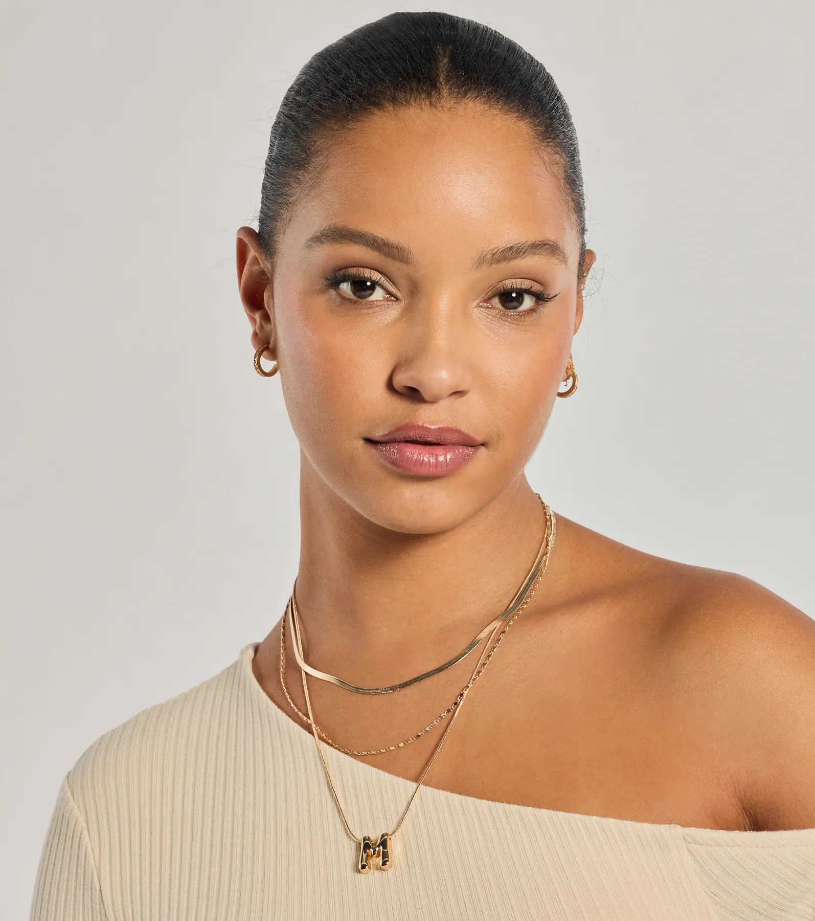 Premium M Initial Layered Bubble Necklace - Elegant Monogram Jewelry