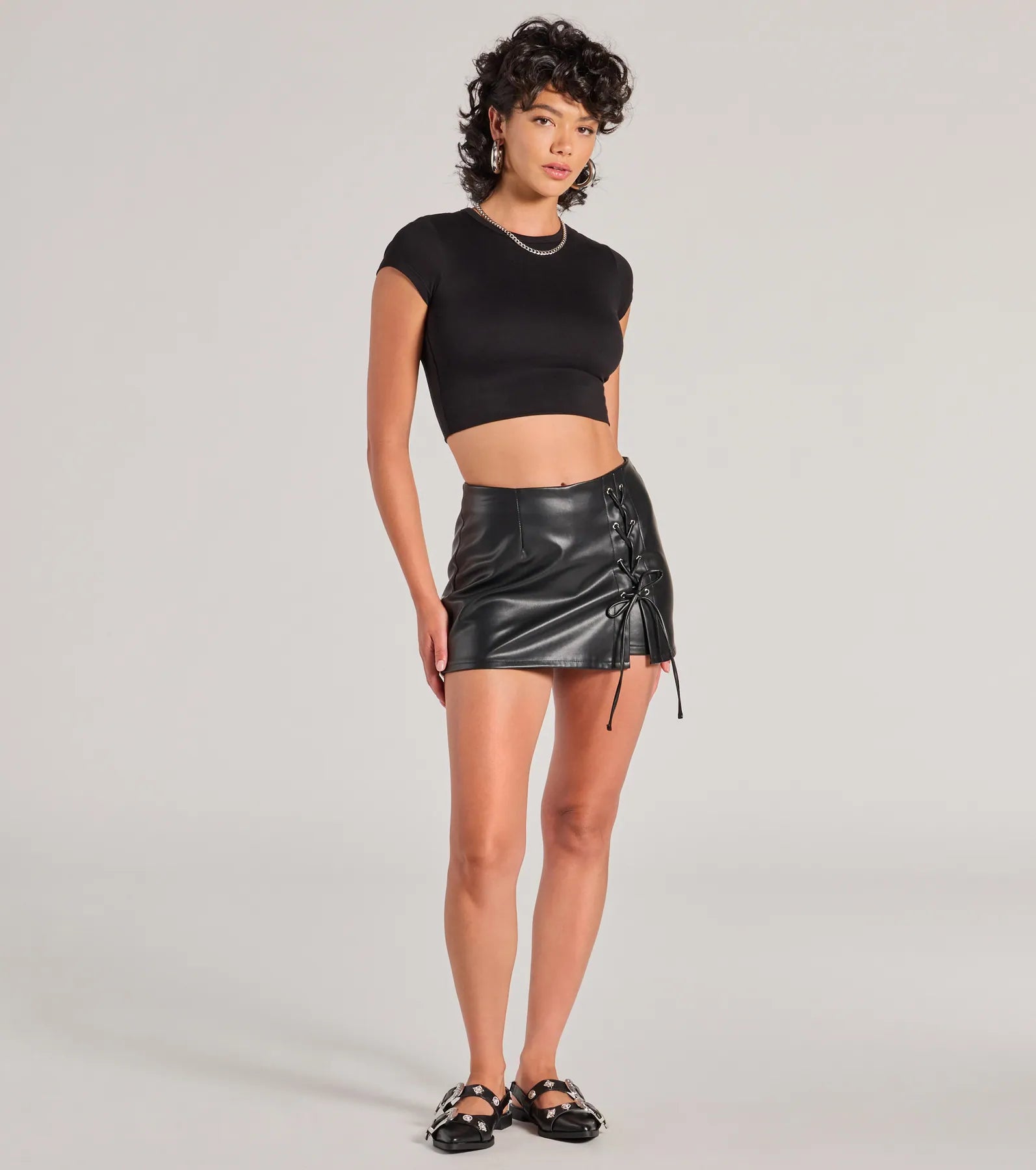 Ultimate Sultry Edge Lace-Up Faux Leather Skort