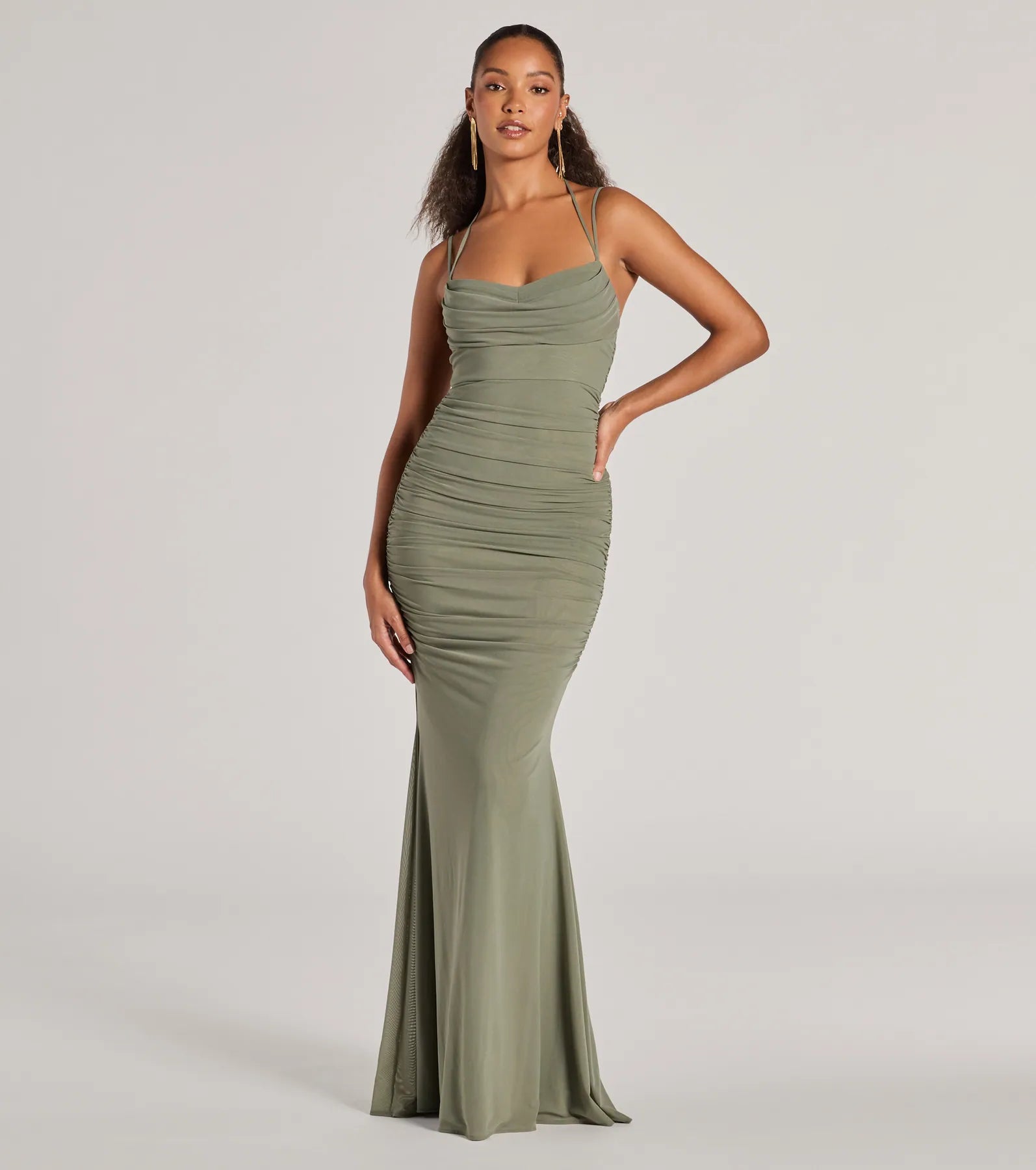 Premium Jae Elegant Mesh Ruched Mermaid Gown