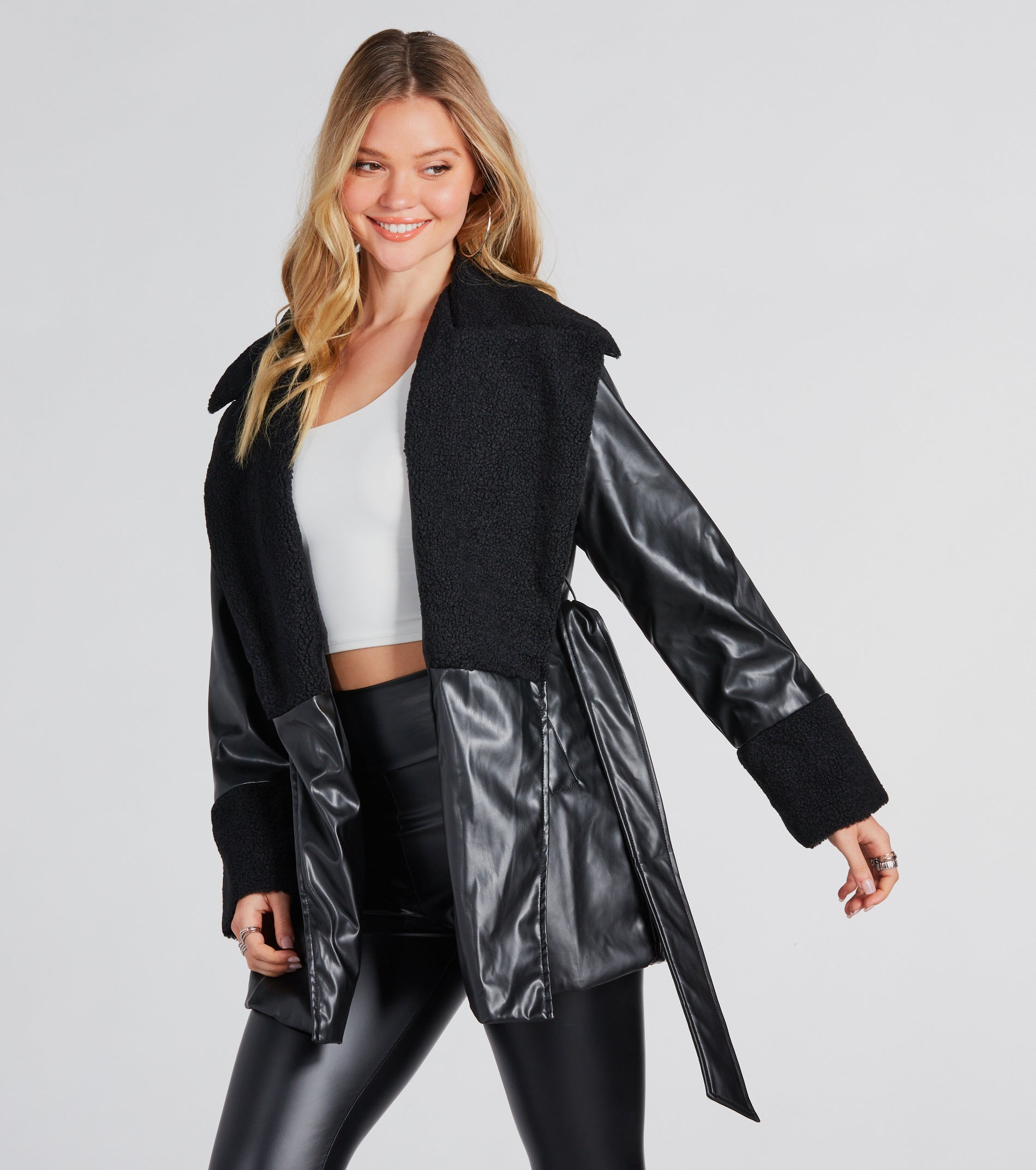 Ultimate Faux Sherpa Leather Trench Coat - Style & Warmth Redefined