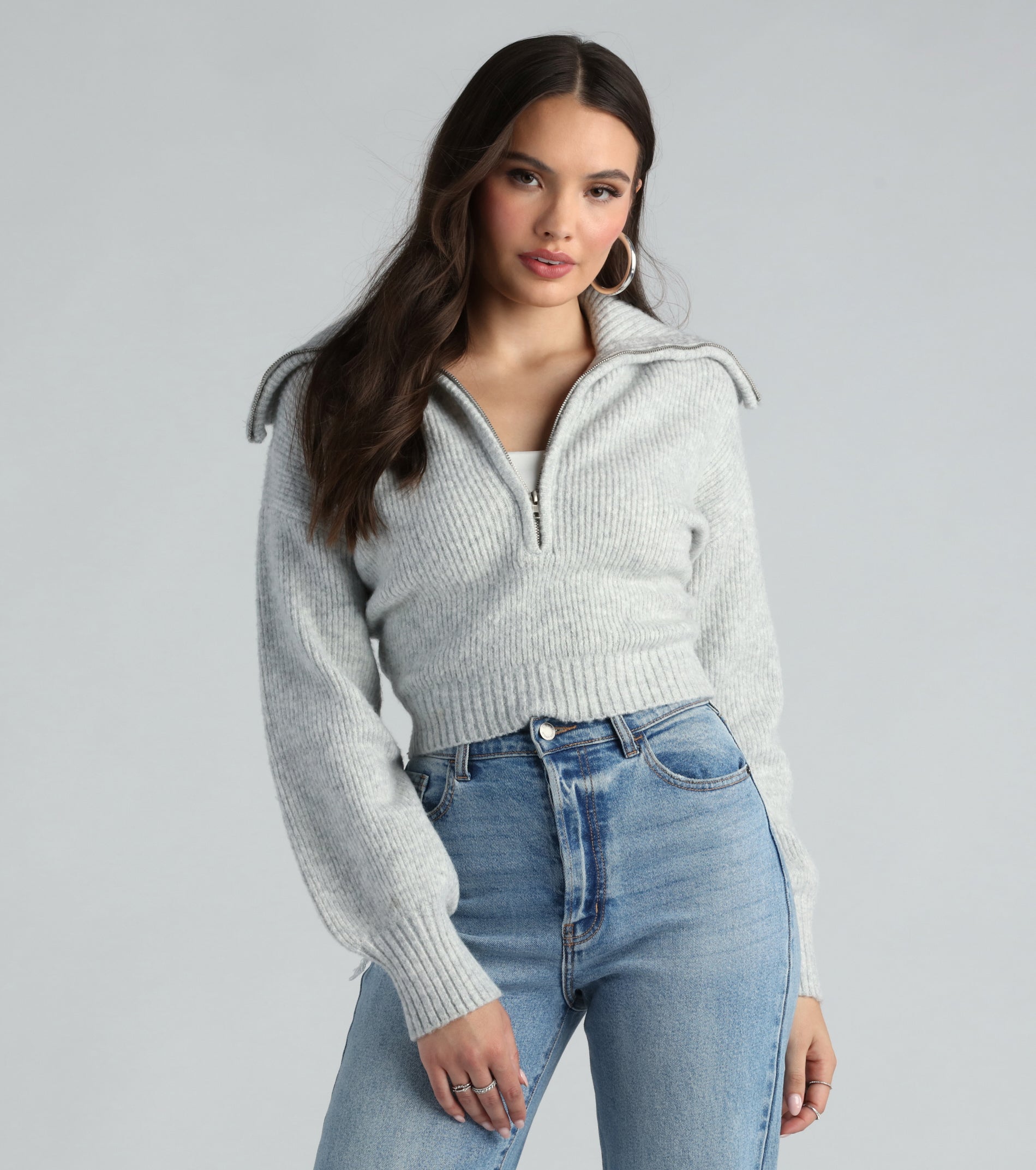 Ultimate Cozy Half-Zip Fuzzy Knit Crop Sweater