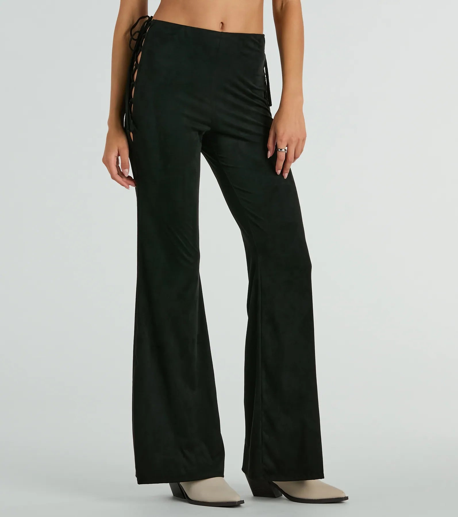 Ultimate All Laced-Up Flare Faux Suede Pants