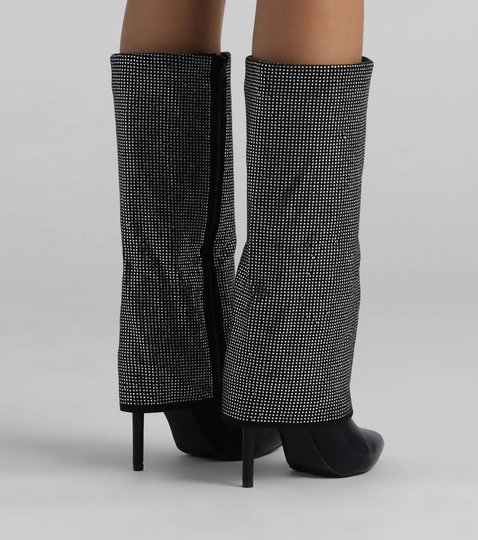 Ultimate Bling Babe Rhinestone Foldover Stiletto Boots